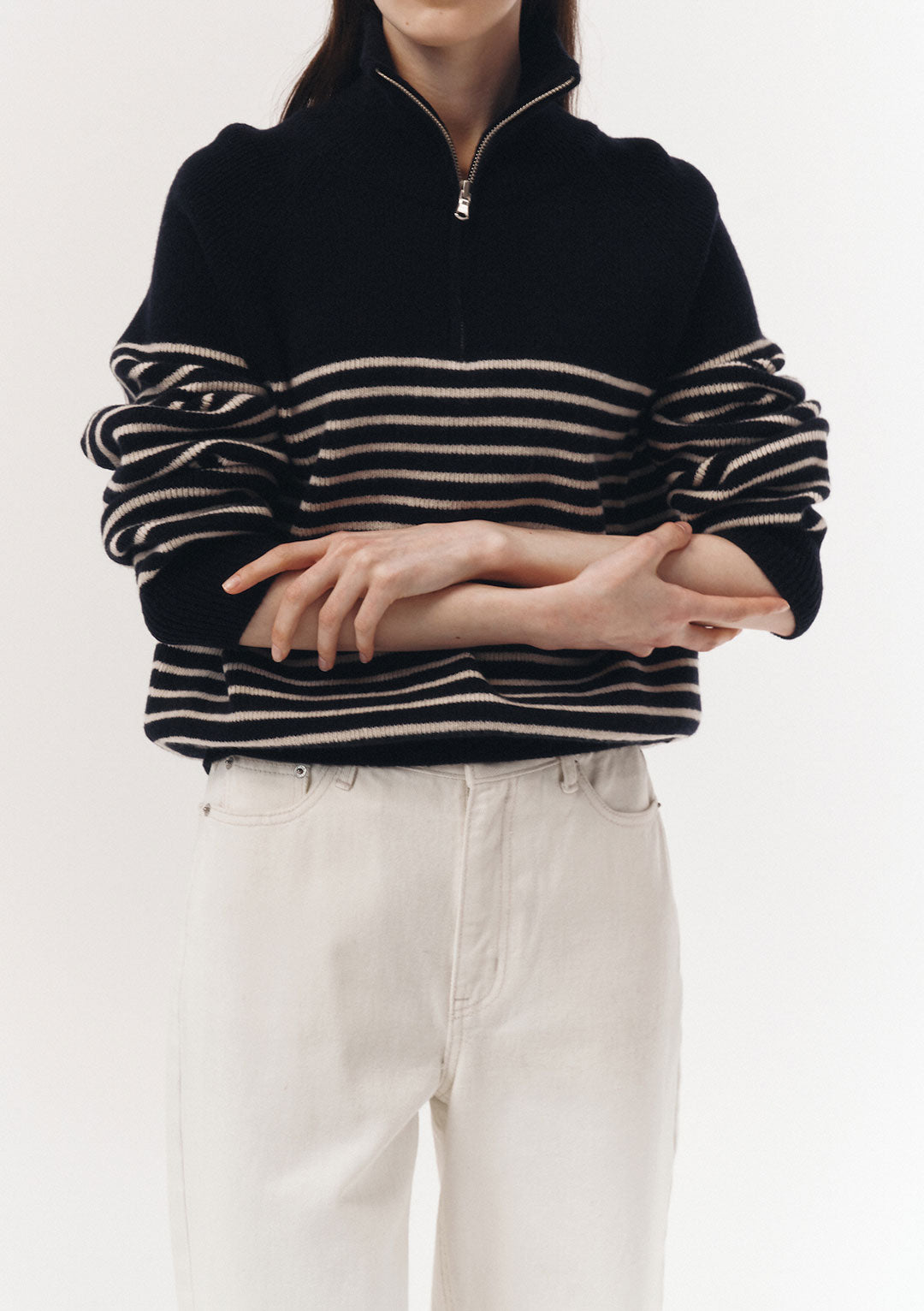 DUNST Unisex Half Zip-Up Stripe Knit