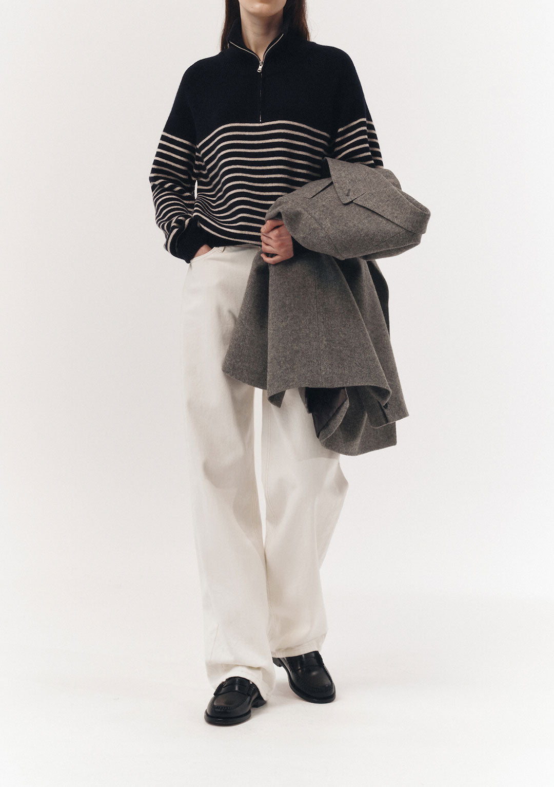 DUNST Unisex Half Zip-Up Stripe Knit