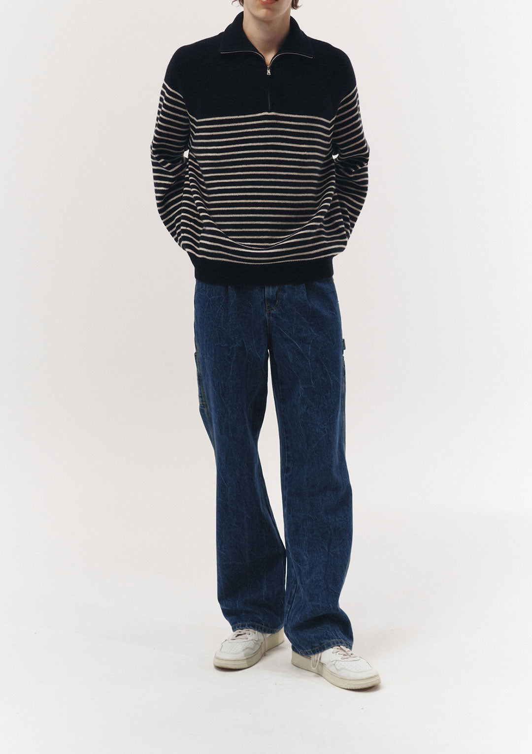 DUNST Unisex Half Zip-Up Stripe Knit