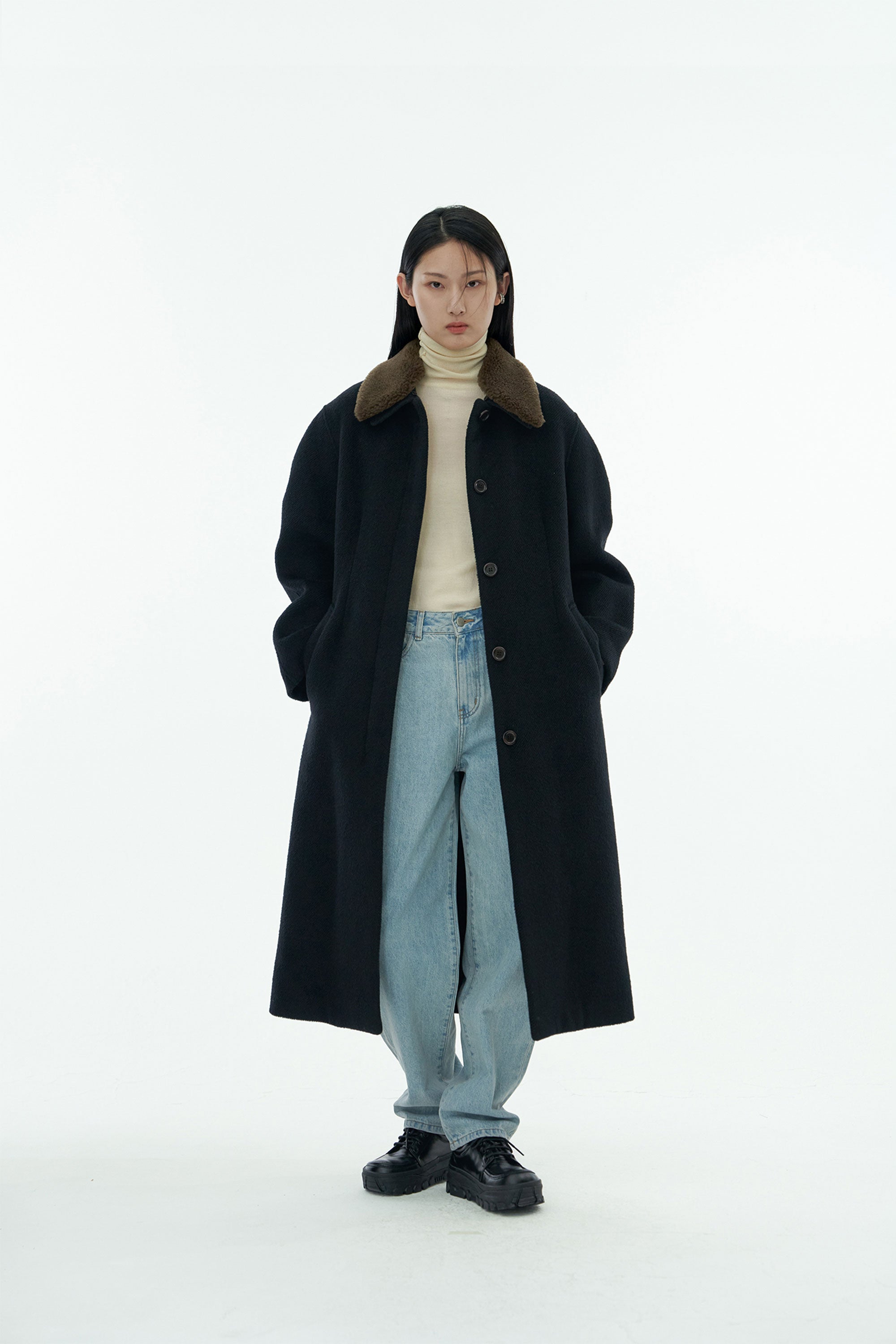 AMOMENTO Detachable Collar Round Sleeve Coat | Coat | OEUVR – OEUVR