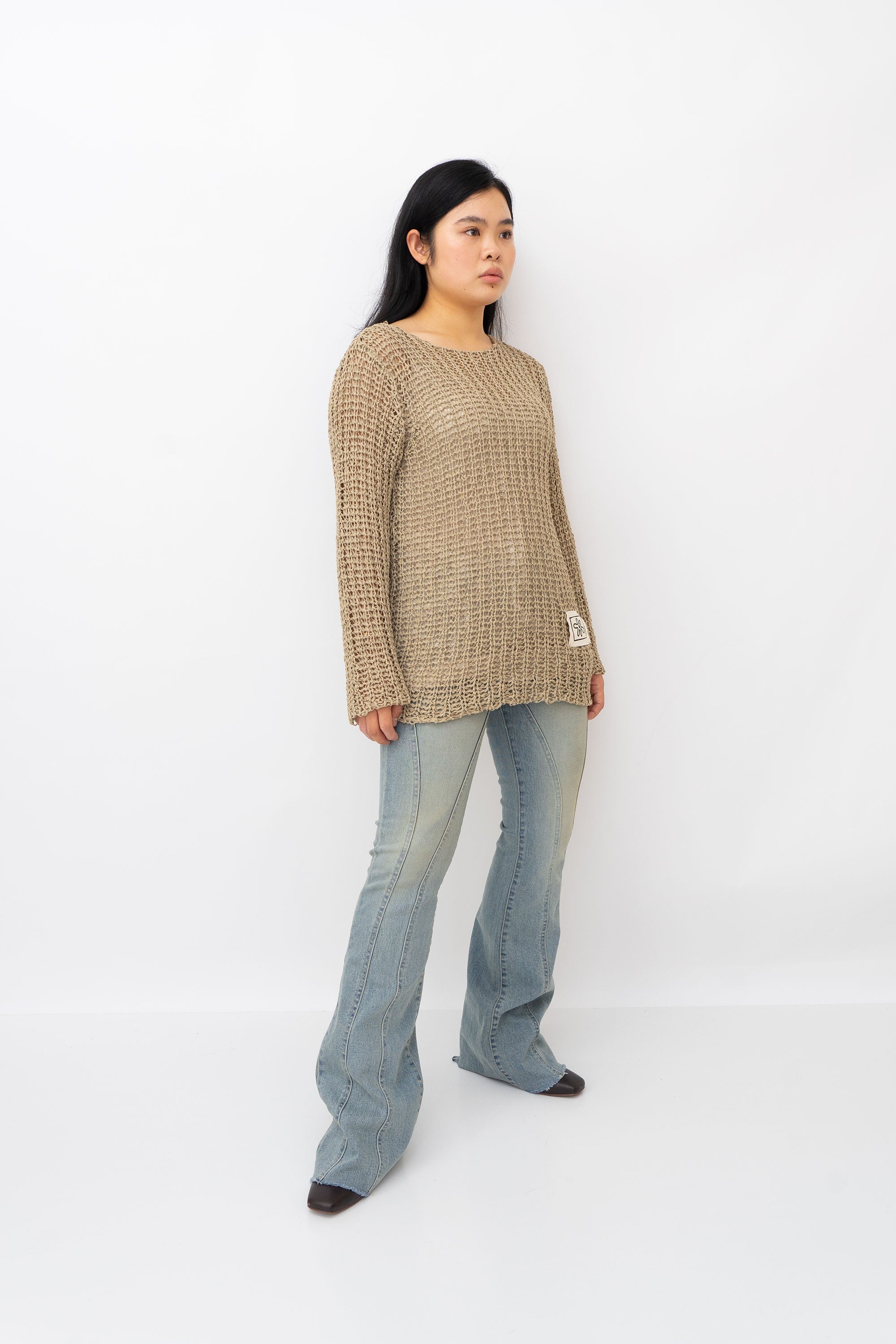 OPEN YY FLOWER PATCH KNIT PULLOVER