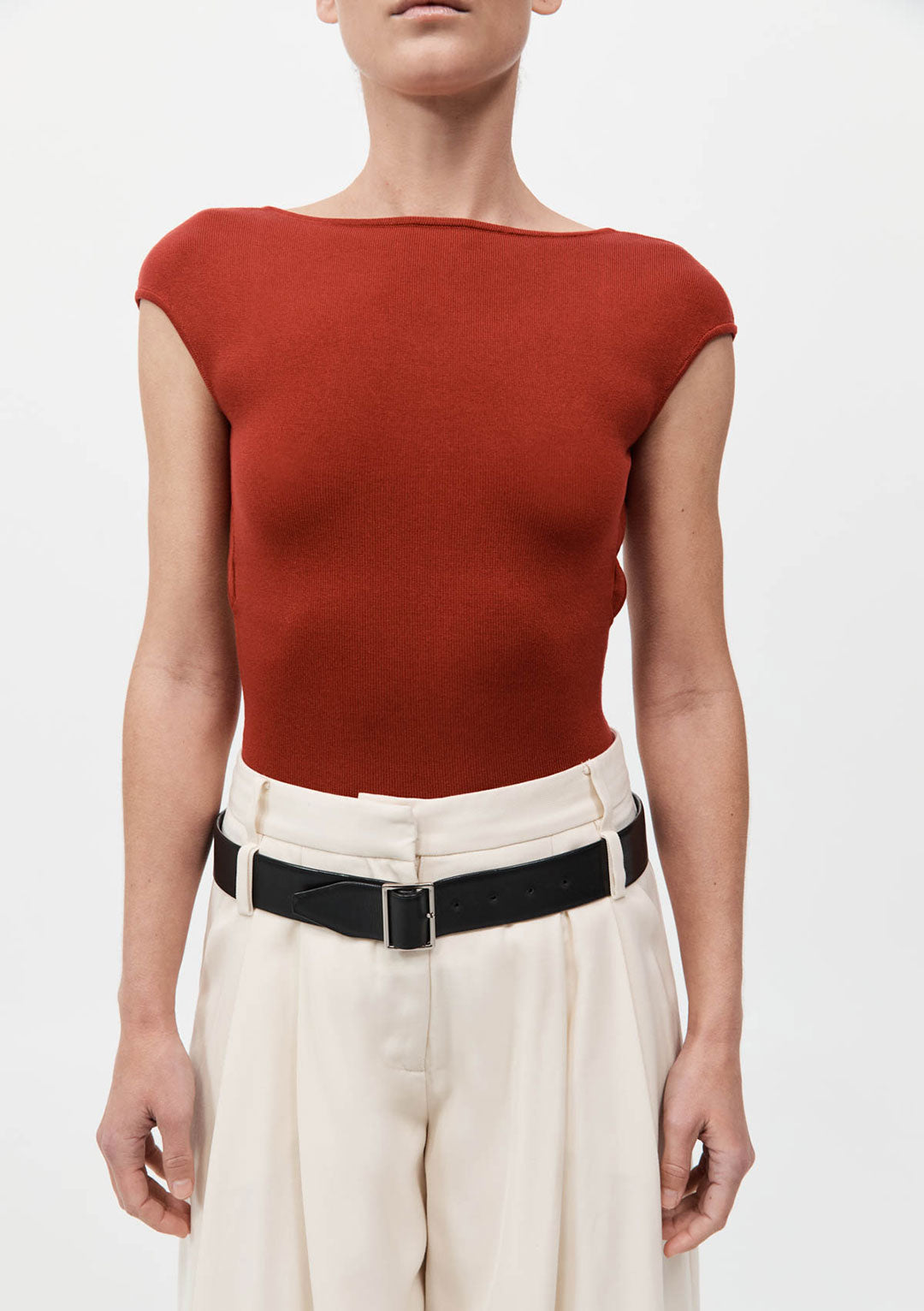 ST AGNI SCULPTED BALLET KNIT TOP ROSSO