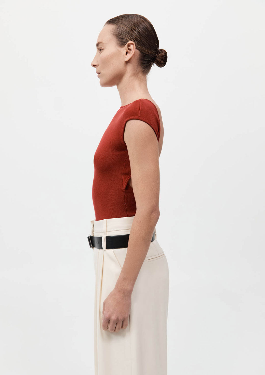 ST AGNI SCULPTED BALLET KNIT TOP ROSSO