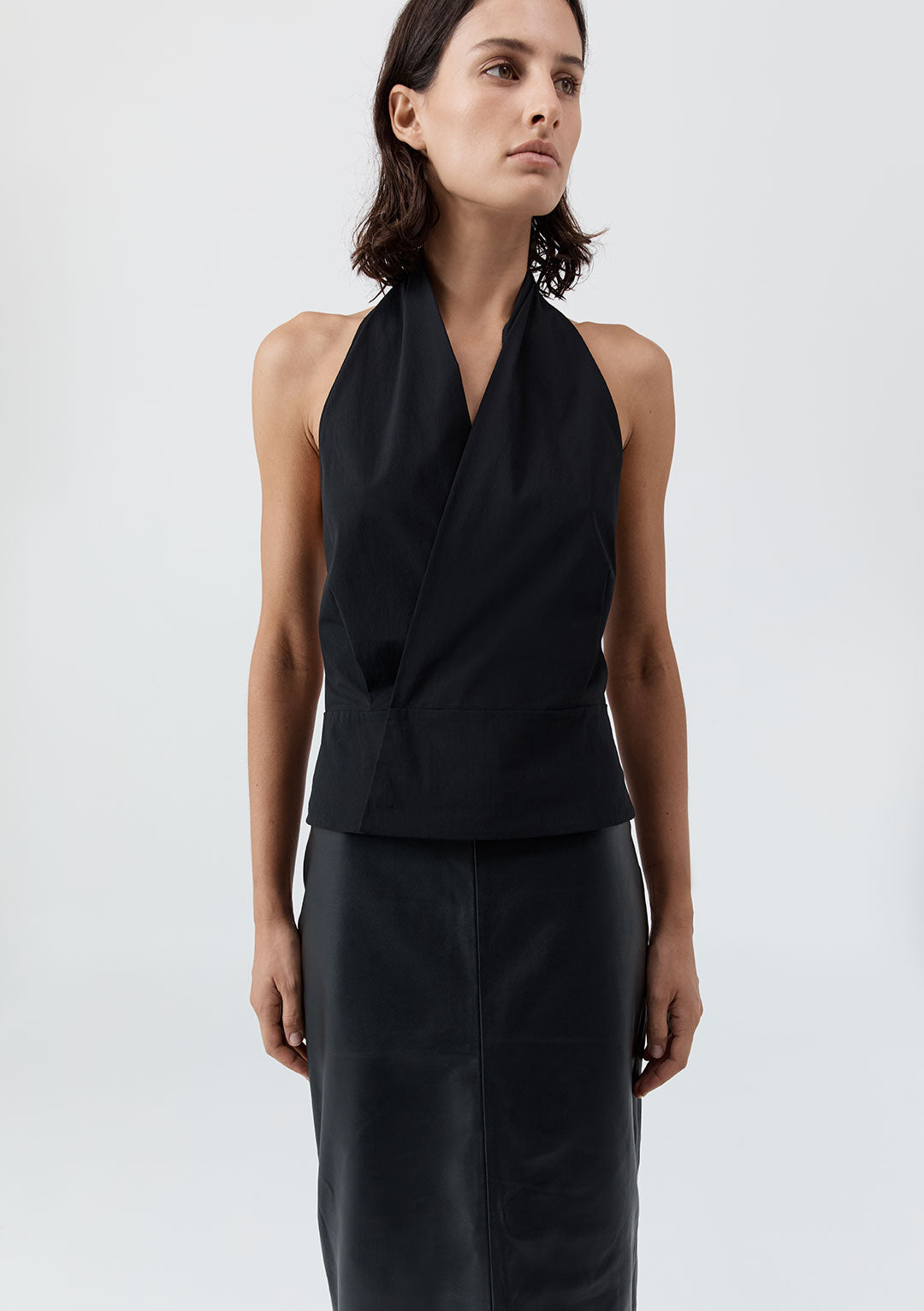 ST AGNI HALTER WRAP TOP BLACK