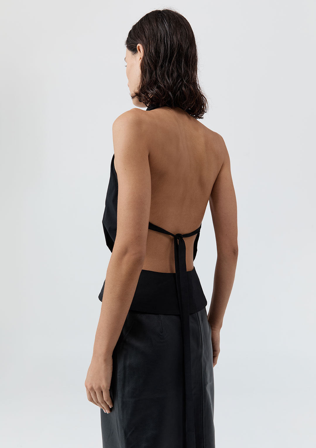 ST AGNI HALTER WRAP TOP BLACK