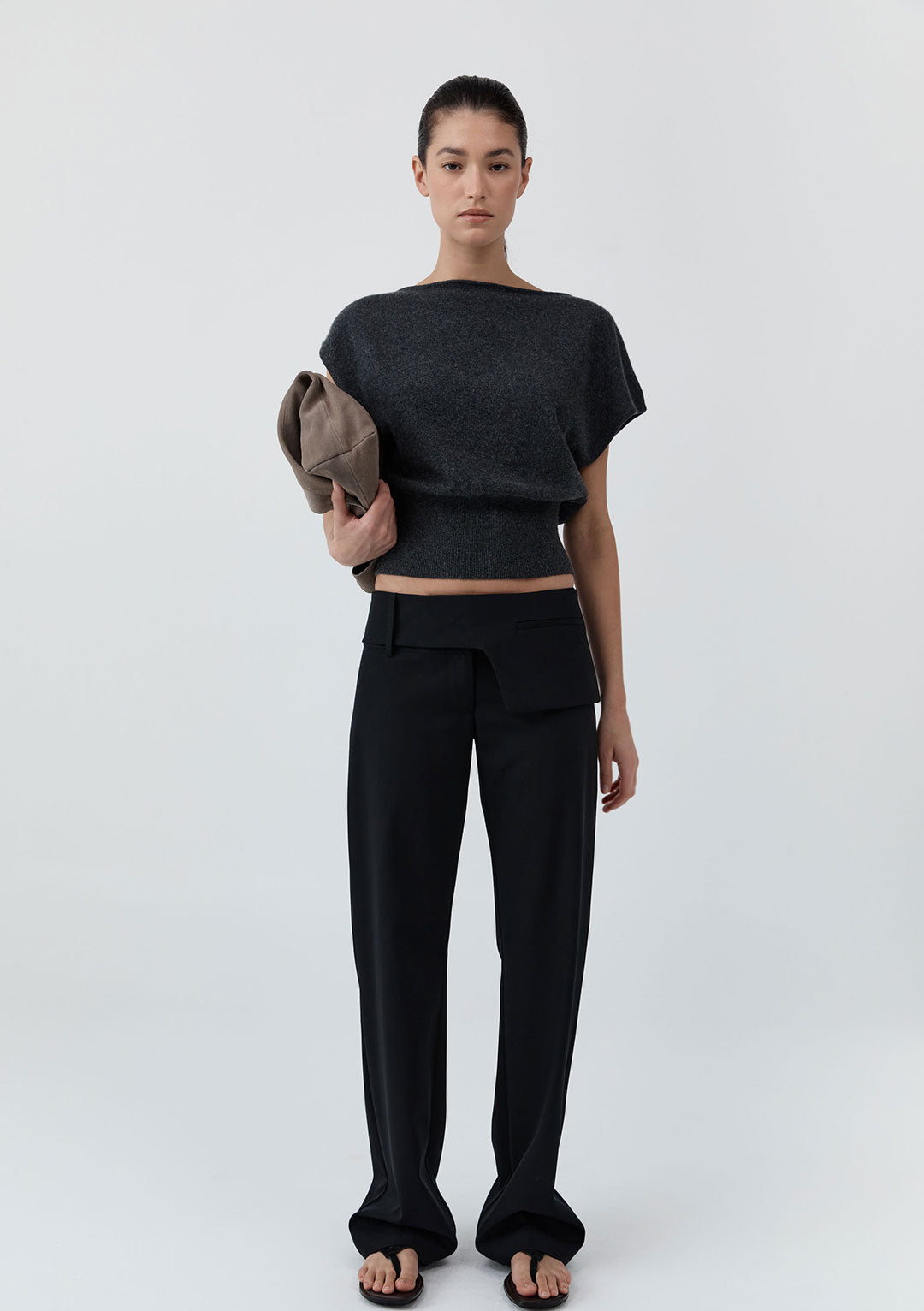 ST AGNI CASHMERE ASYMM CARDIGAN CHARCOAL MELANGE