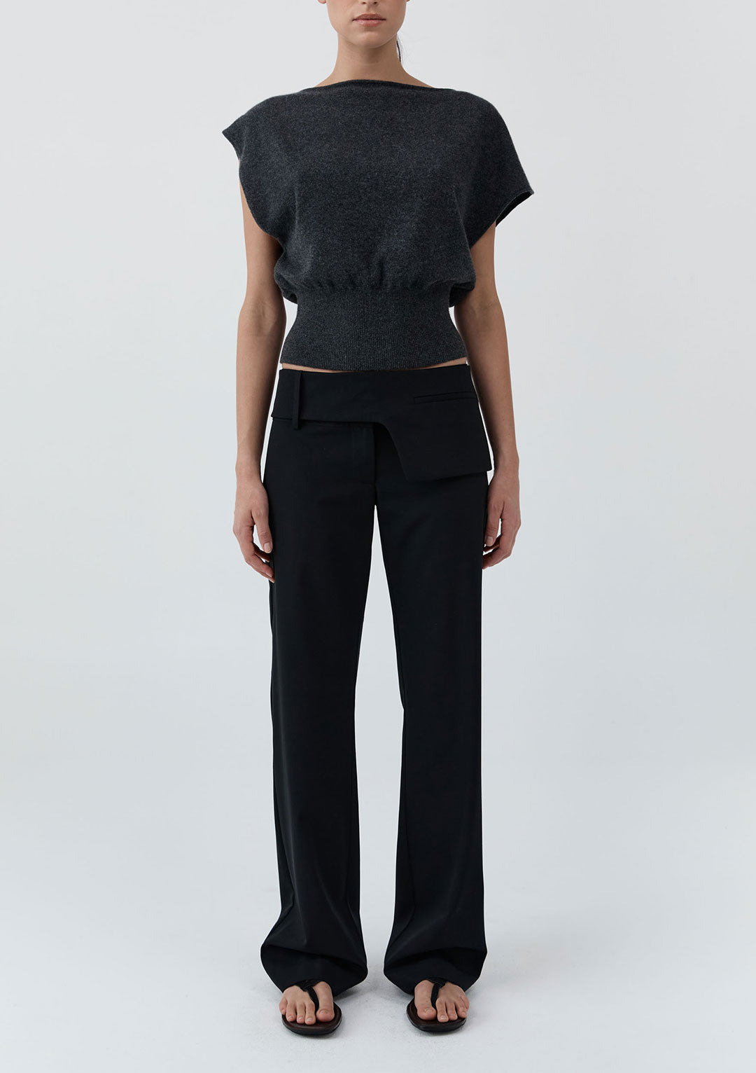 ST AGNI CASHMERE ASYMM CARDIGAN CHARCOAL MELANGE