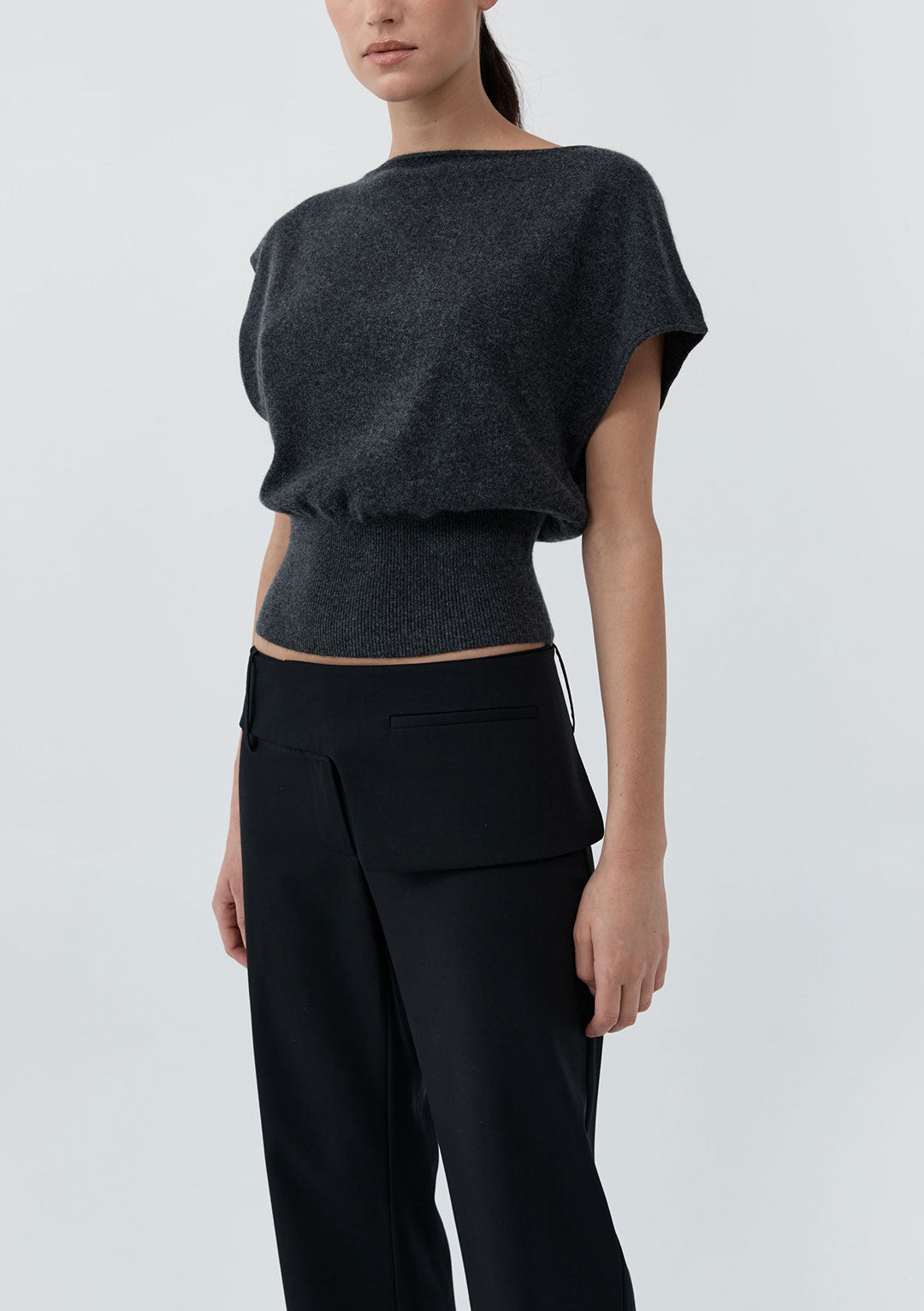 ST AGNI CASHMERE ASYMM CARDIGAN CHARCOAL MELANGE