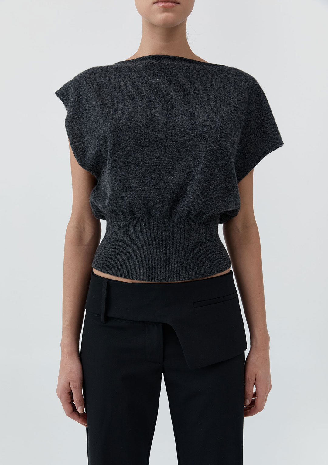 ST AGNI CASHMERE ASYMM CARDIGAN CHARCOAL MELANGE