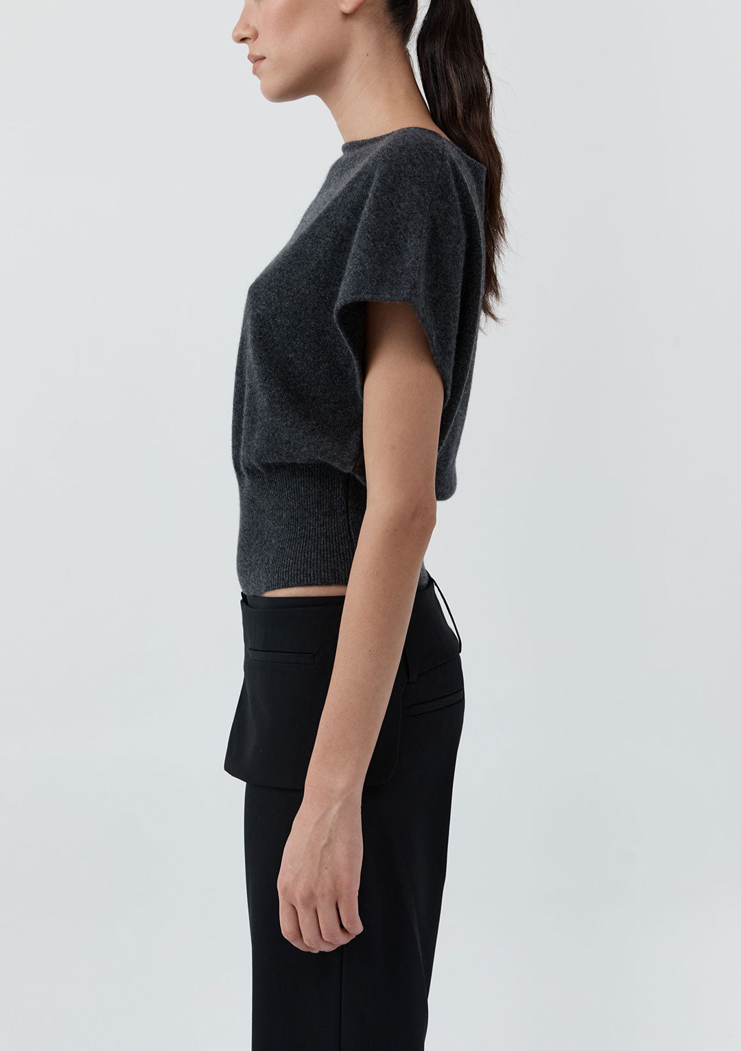 ST AGNI CASHMERE ASYMM CARDIGAN CHARCOAL MELANGE