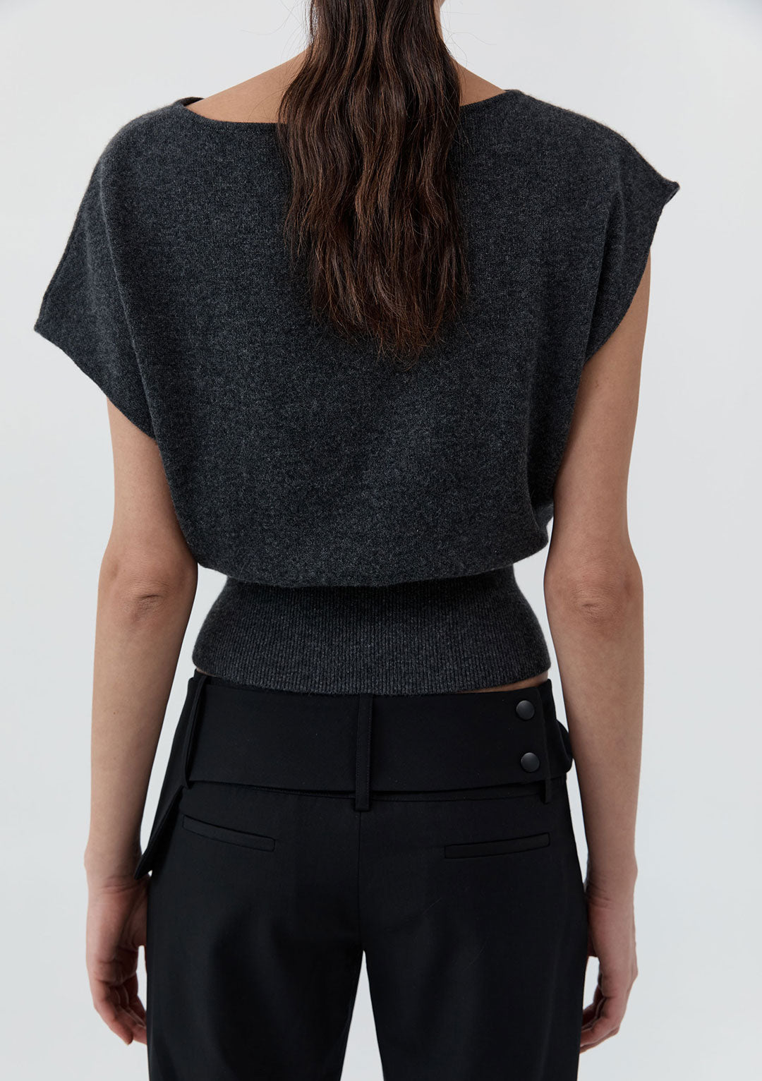 ST AGNI CASHMERE ASYMM CARDIGAN CHARCOAL MELANGE