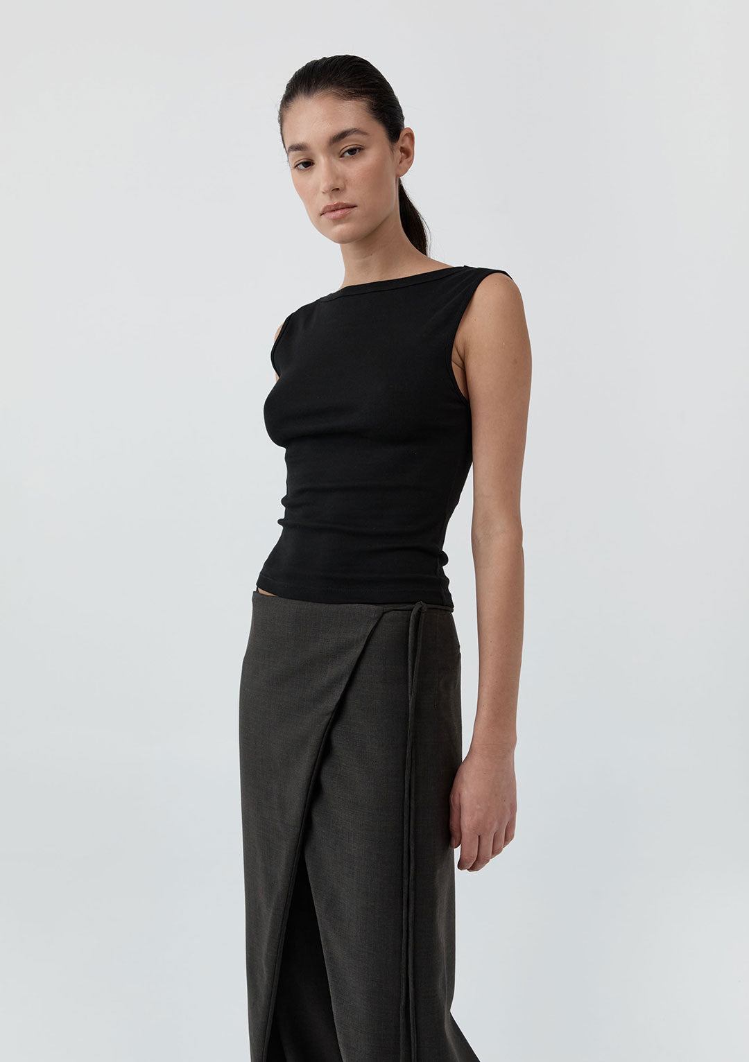 ST AGNI ORGANIC COTTON BALLERINA TOP JET BLACK