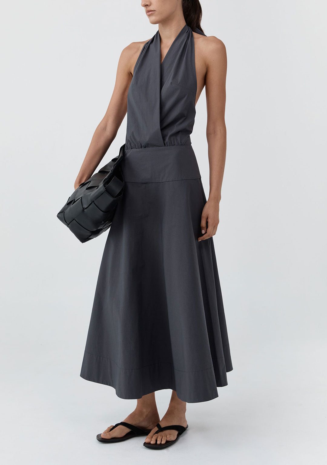 ST AGNI HALTER CIRCLE HEM DRESS IRON GLAZE