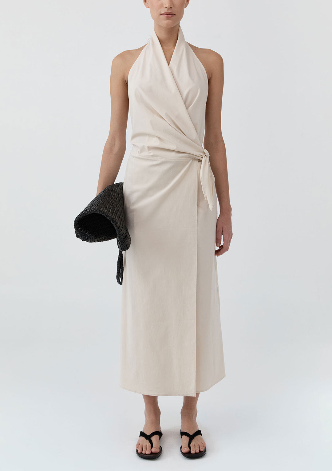 ST AGNI HALTER WRAP BACKLESS DRESS PORCELAIN