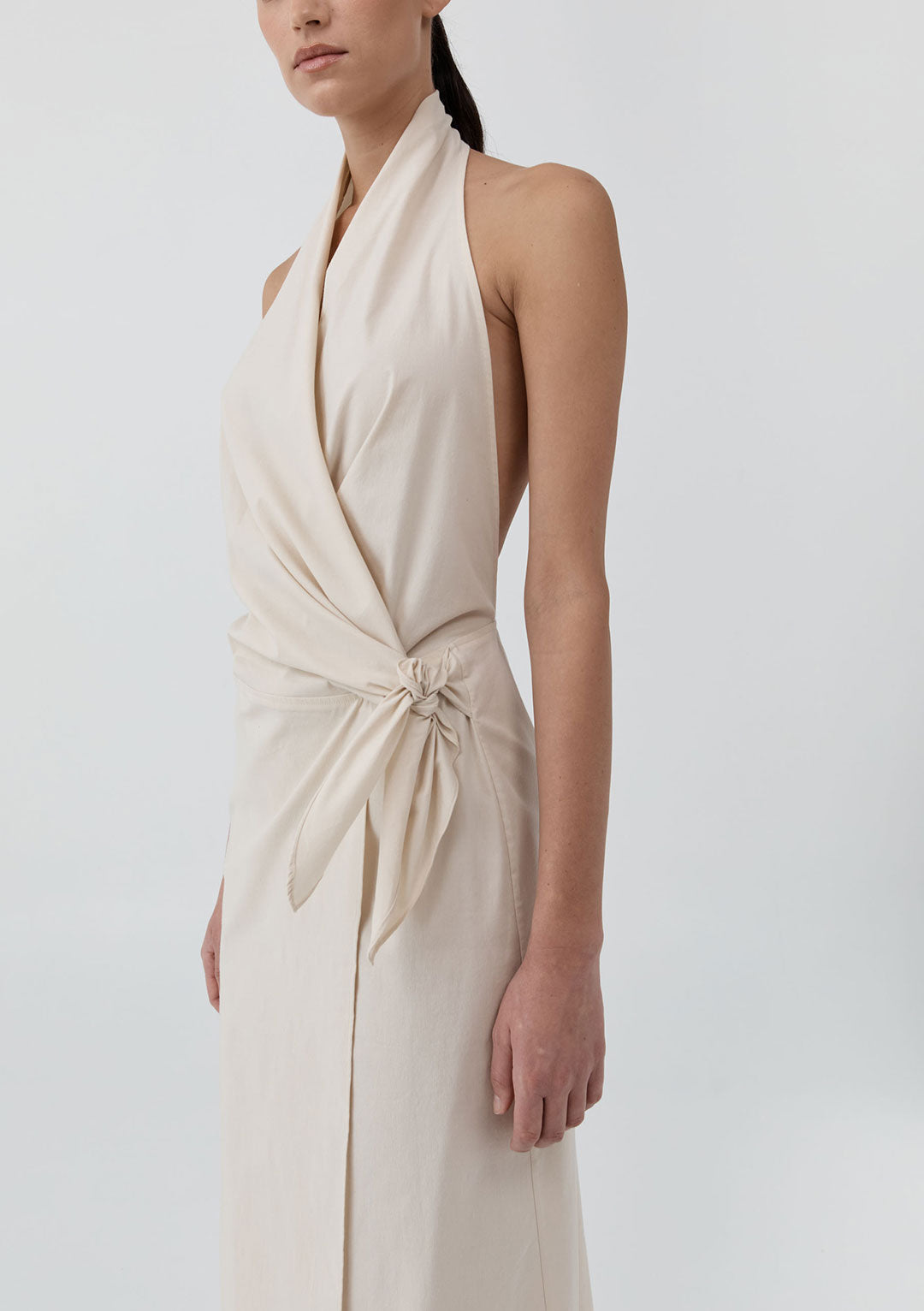 ST AGNI HALTER WRAP BACKLESS DRESS PORCELAIN