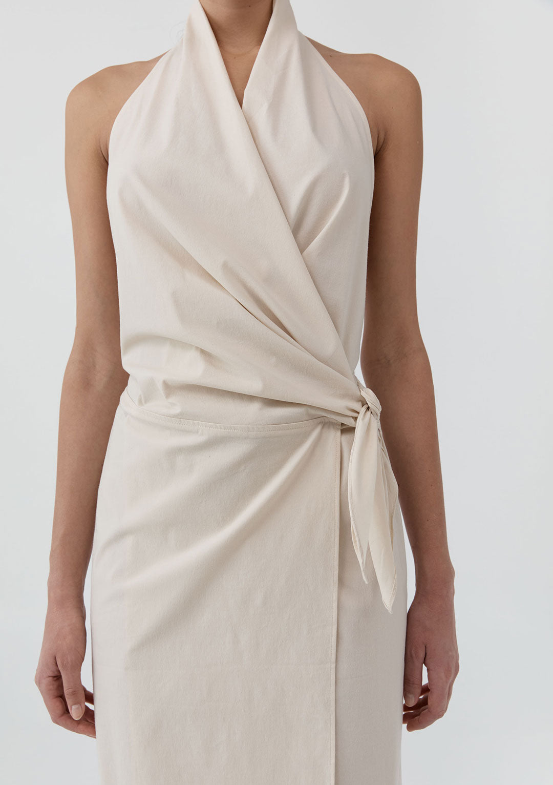 ST AGNI HALTER WRAP BACKLESS DRESS PORCELAIN