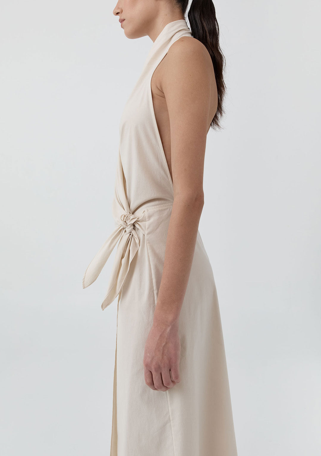 ST AGNI HALTER WRAP BACKLESS DRESS PORCELAIN