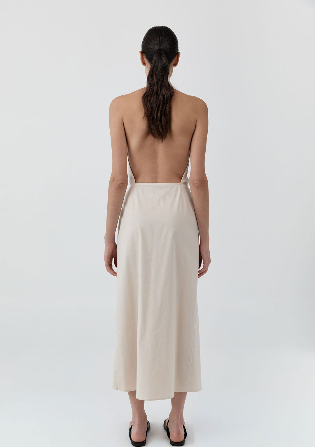 ST AGNI HALTER WRAP BACKLESS DRESS PORCELAIN