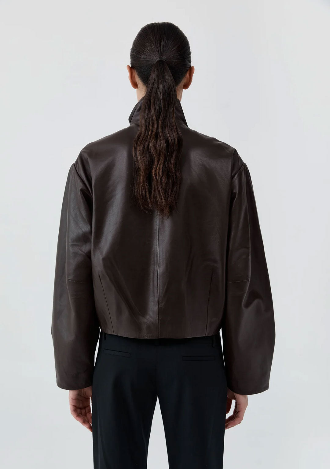 ST AGNI COCOON ZIP LEATHER JACKET CHOCOLATE