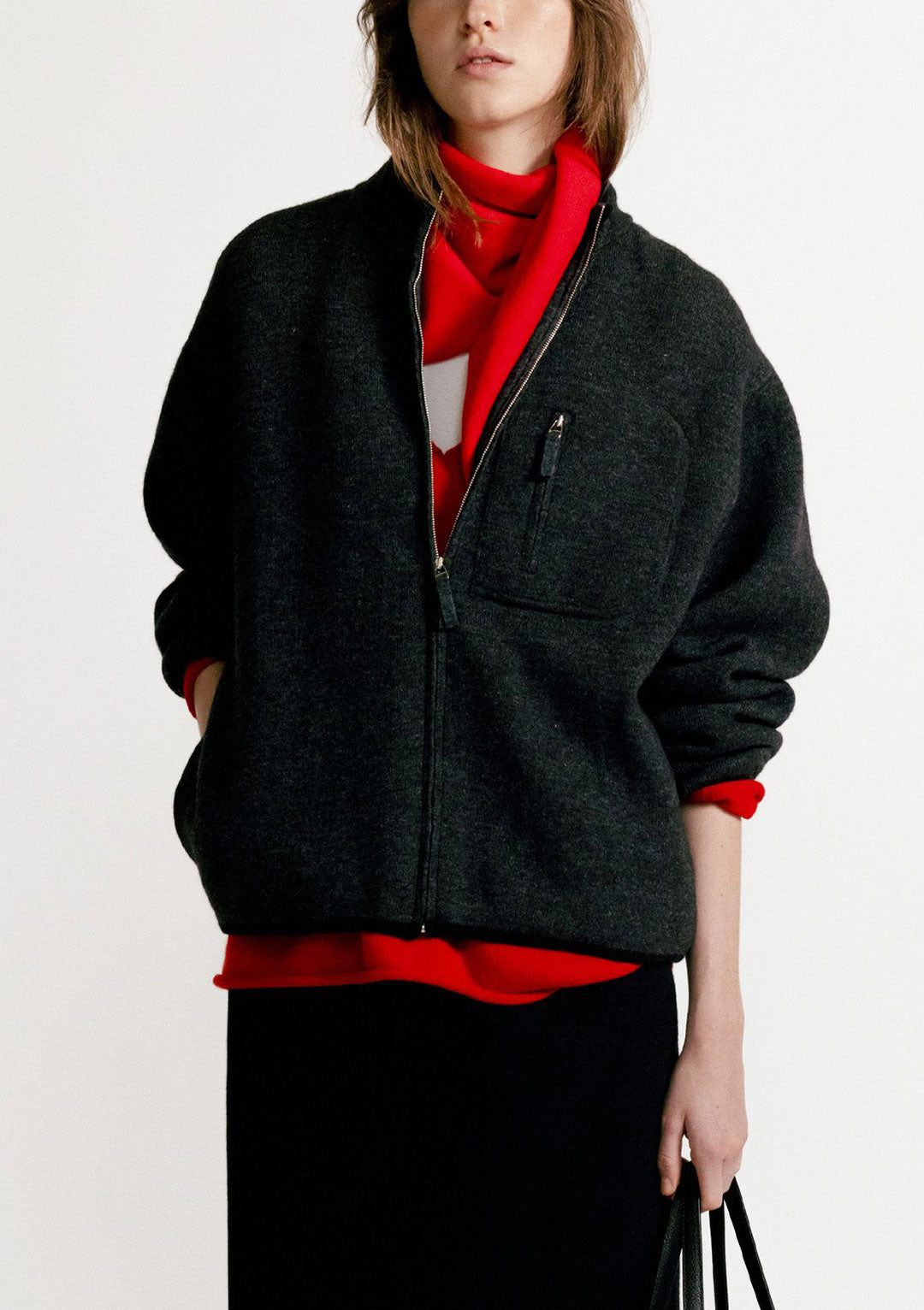 NOTHING WRITTEN DICKY ZIP-UP JUMPER CHARCOAL