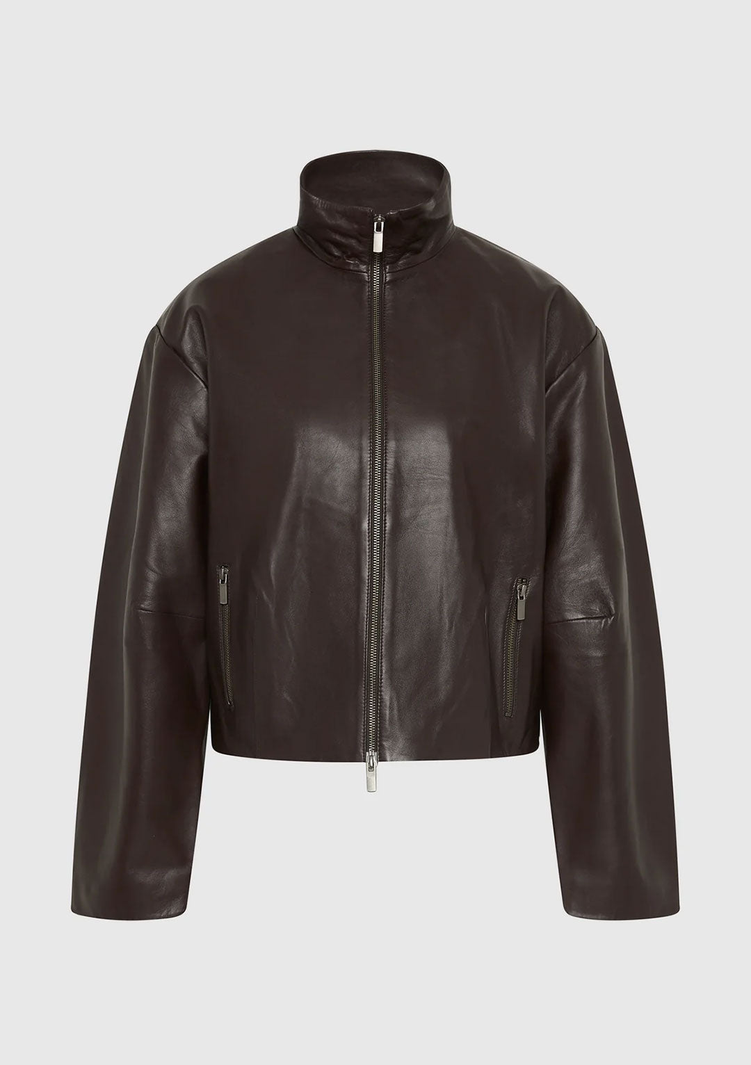 ST AGNI COCOON ZIP LEATHER JACKET CHOCOLATE