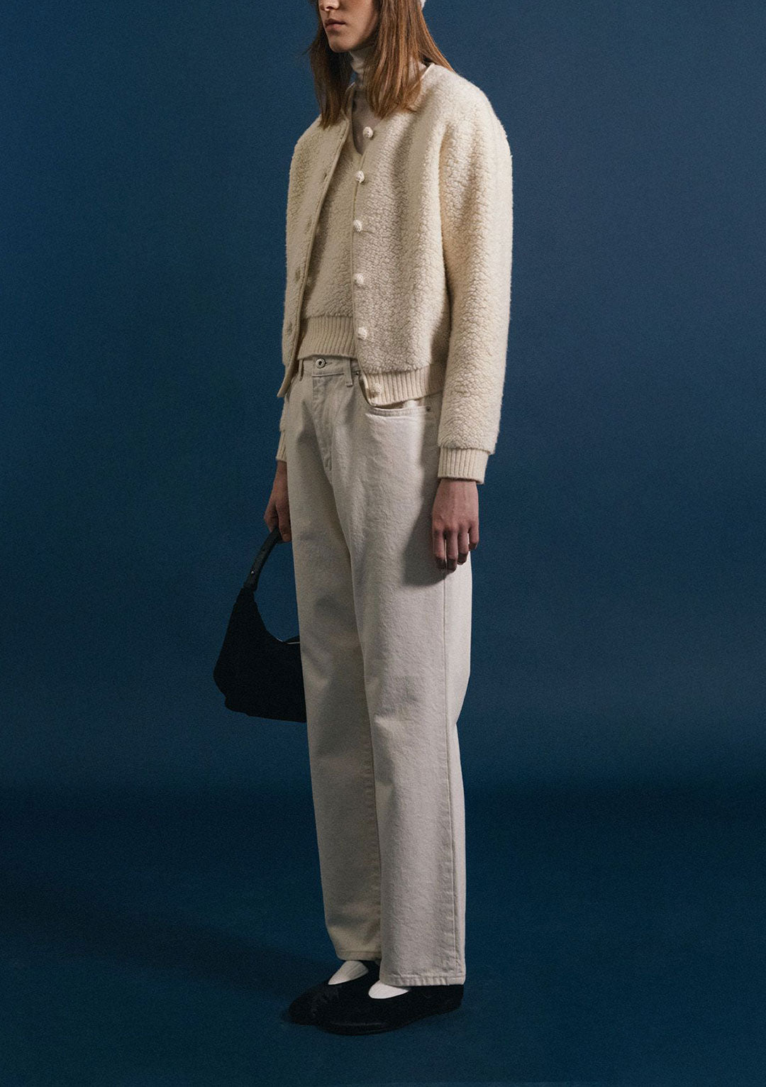 NOTHING WRITTEN LETT BOUCLE CARDIGAN IVORY