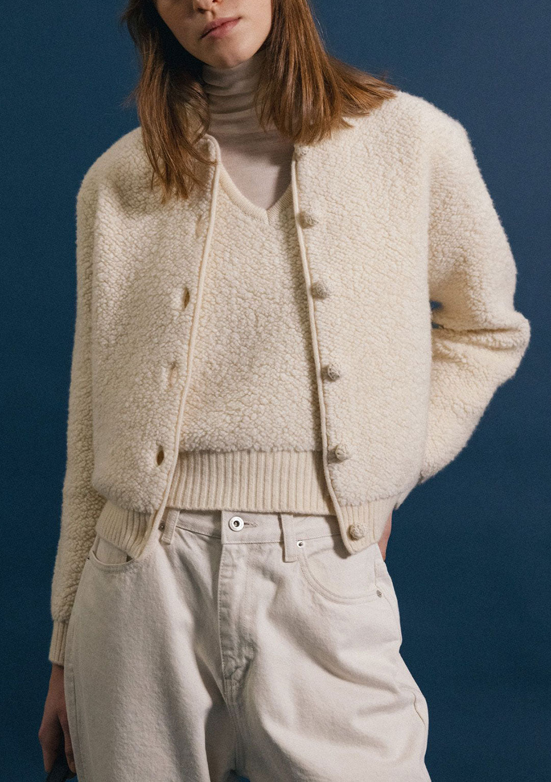 NOTHING WRITTEN LETT BOUCLE CARDIGAN IVORY