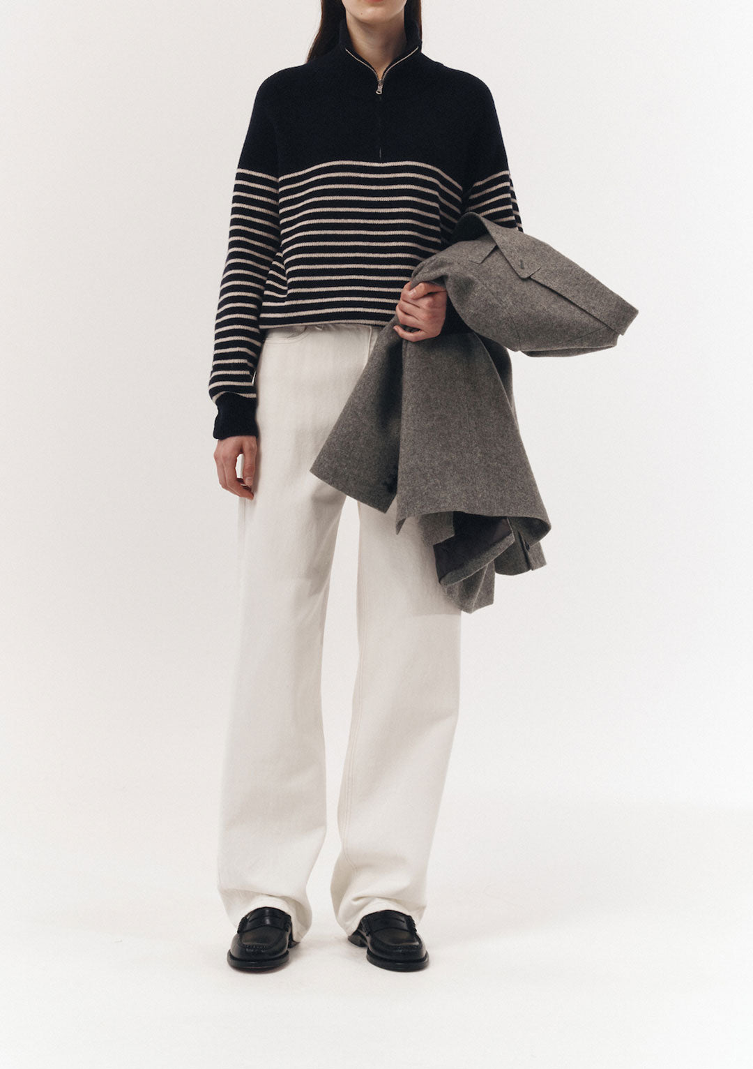 DUNST Unisex Half Zip-Up Stripe Knit
