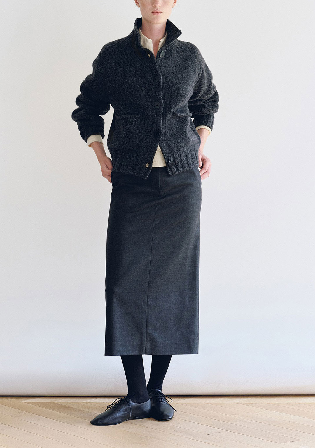 NOTHING WRITTEN MARRIE SOFT POCKET CARDIGAN CHARCOAL