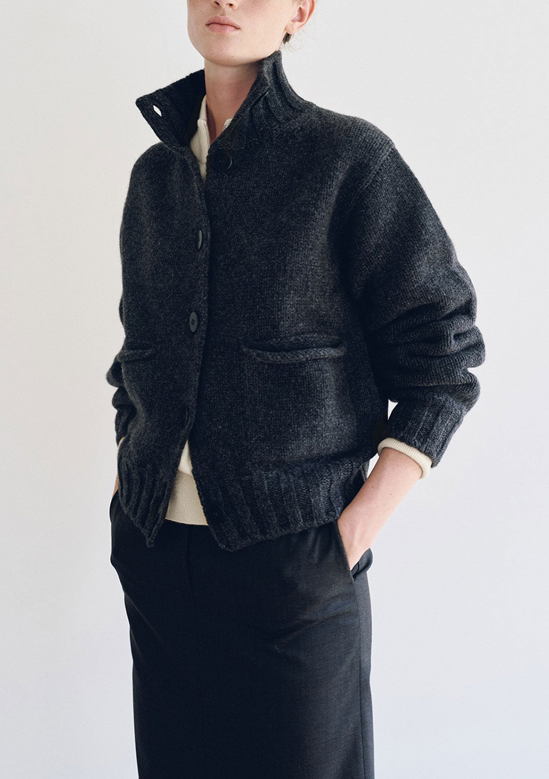 NOTHING WRITTEN MARRIE SOFT POCKET CARDIGAN CHARCOAL