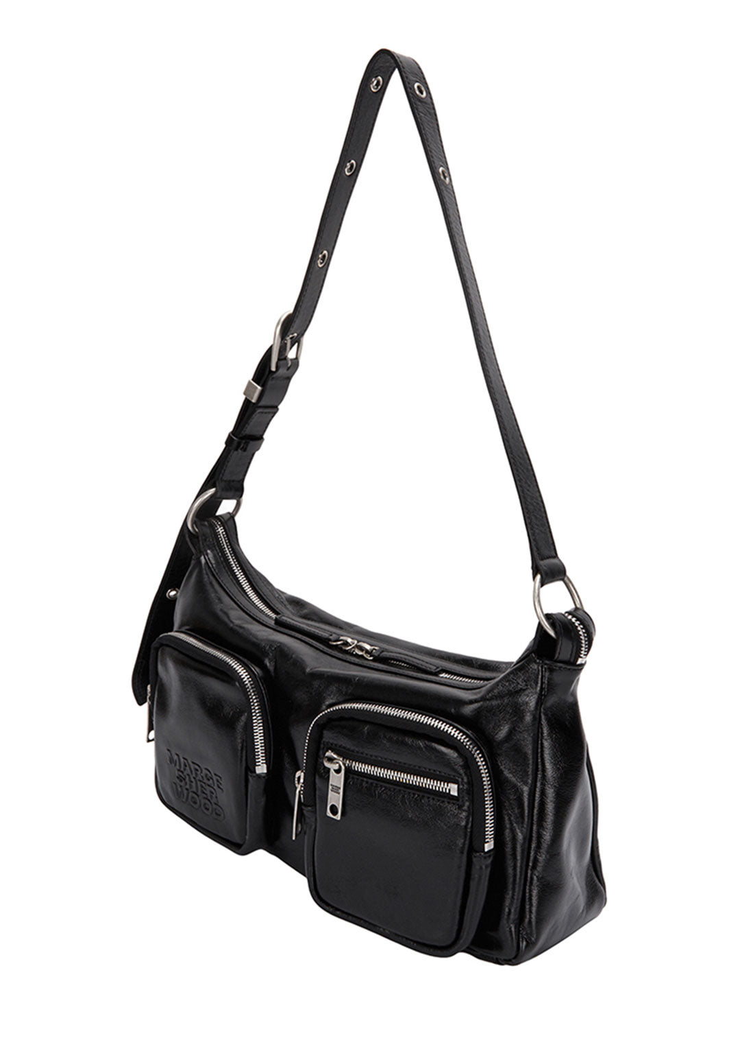 MARGESHERWOOD OUTPOCKET HOBO BLACK GLOSSY PLAIN