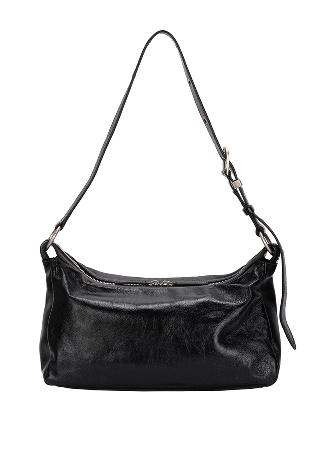 MARGESHERWOOD OUTPOCKET HOBO BLACK GLOSSY PLAIN