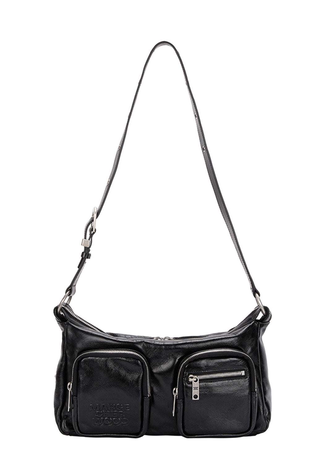 MARGESHERWOOD OUTPOCKET HOBO BLACK GLOSSY PLAIN