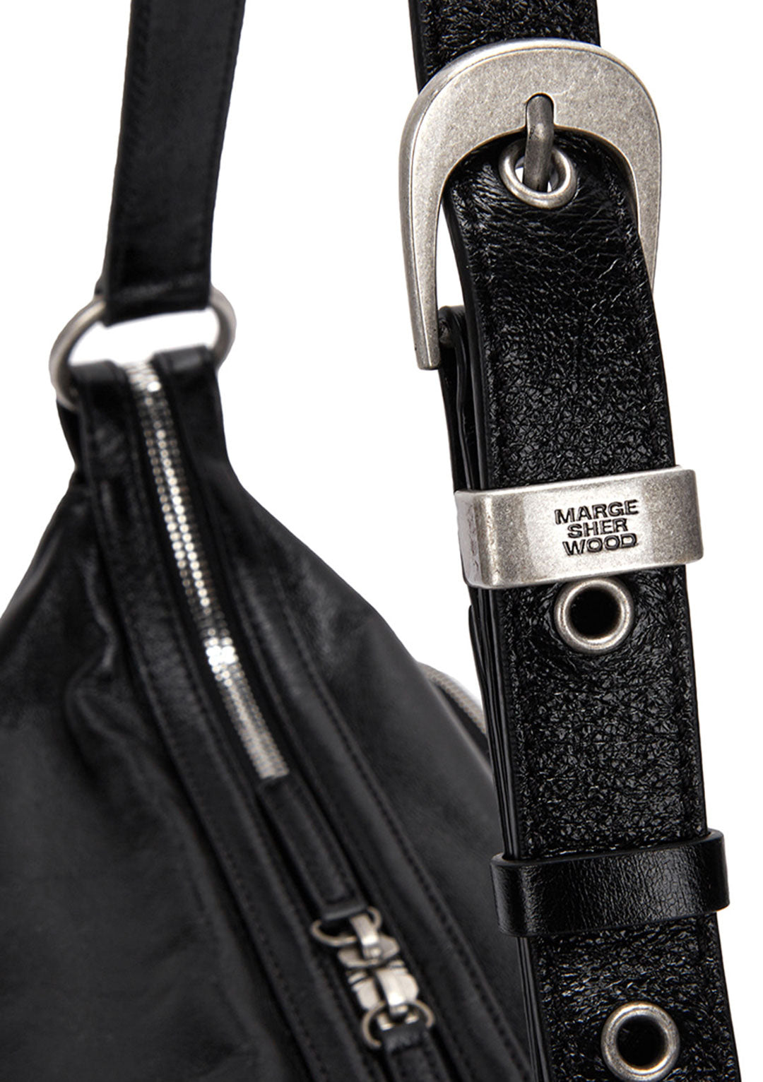 MARGESHERWOOD OUTPOCKET HOBO BLACK GLOSSY PLAIN