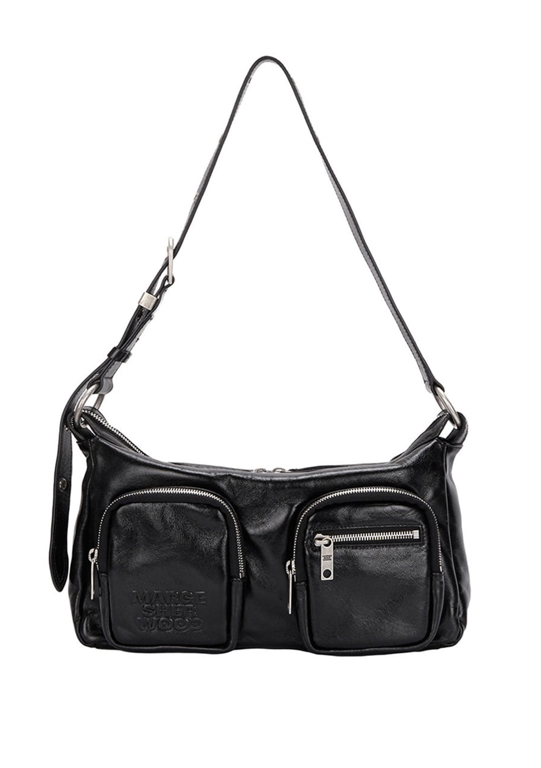 MARGESHERWOOD OUTPOCKET HOBO BLACK GLOSSY PLAIN