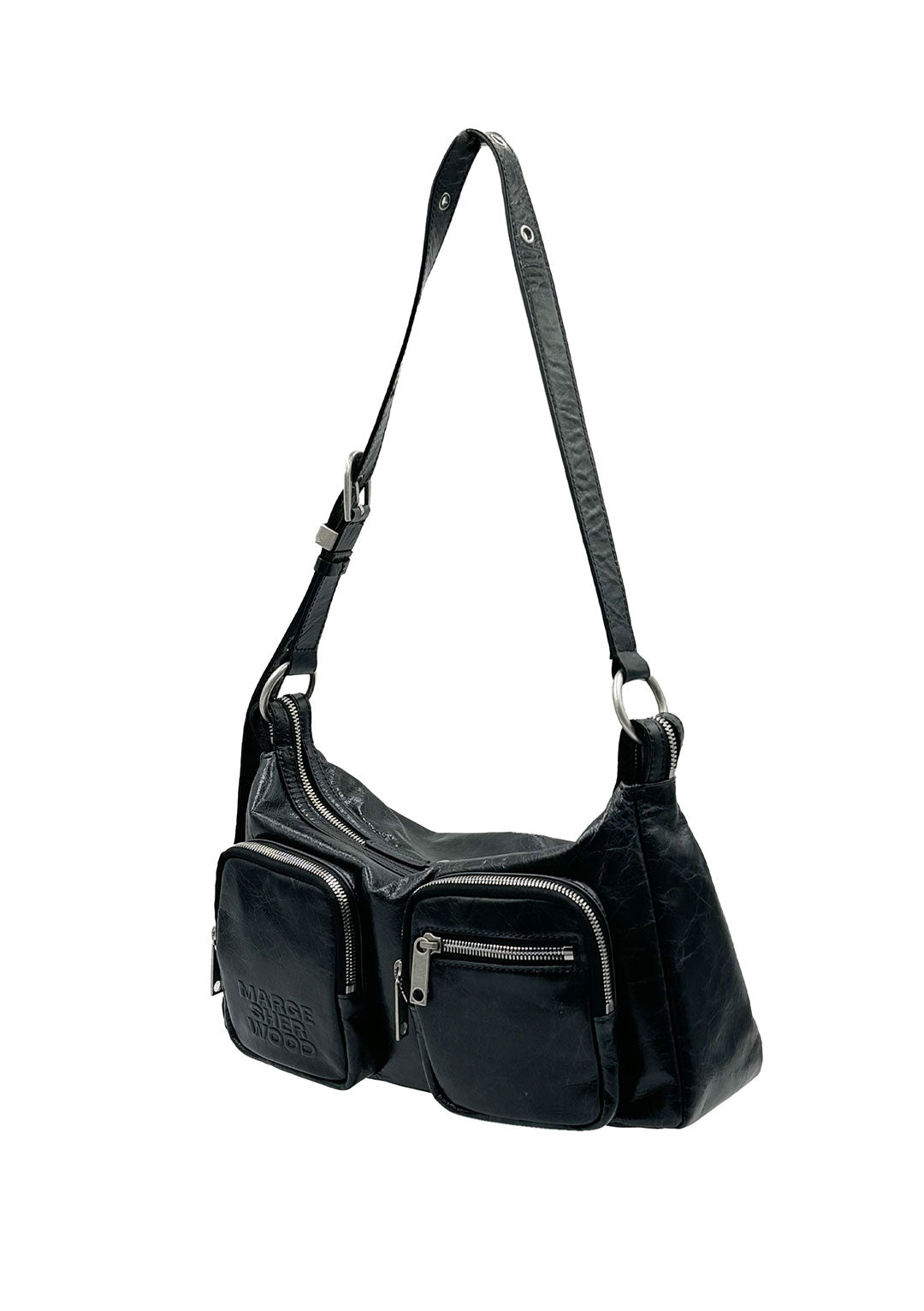 MARGESHERWOOD OUTPOCKET HOBO BLACK PULL UP CRINKLE