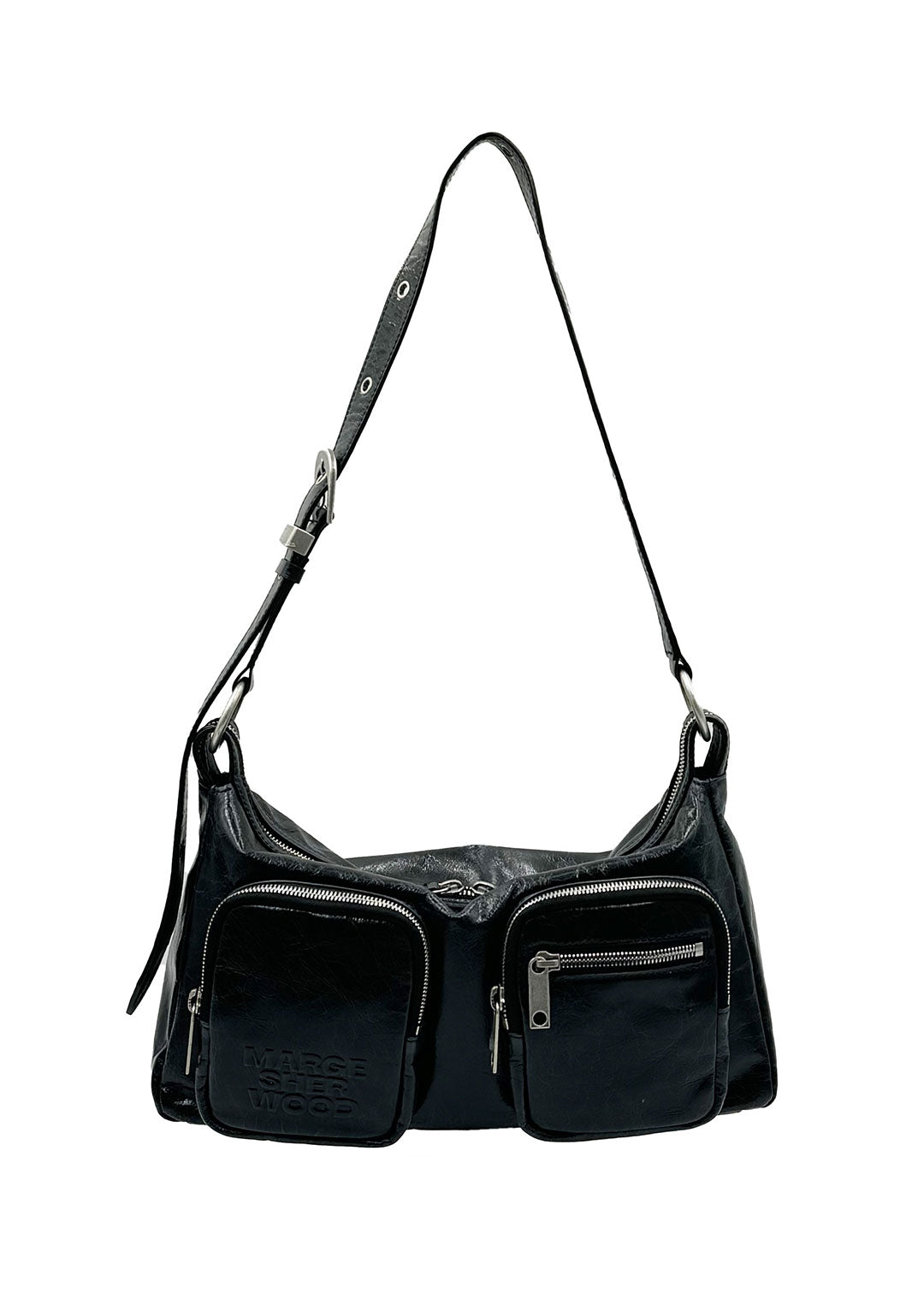 MARGESHERWOOD OUTPOCKET HOBO BLACK PULL UP CRINKLE