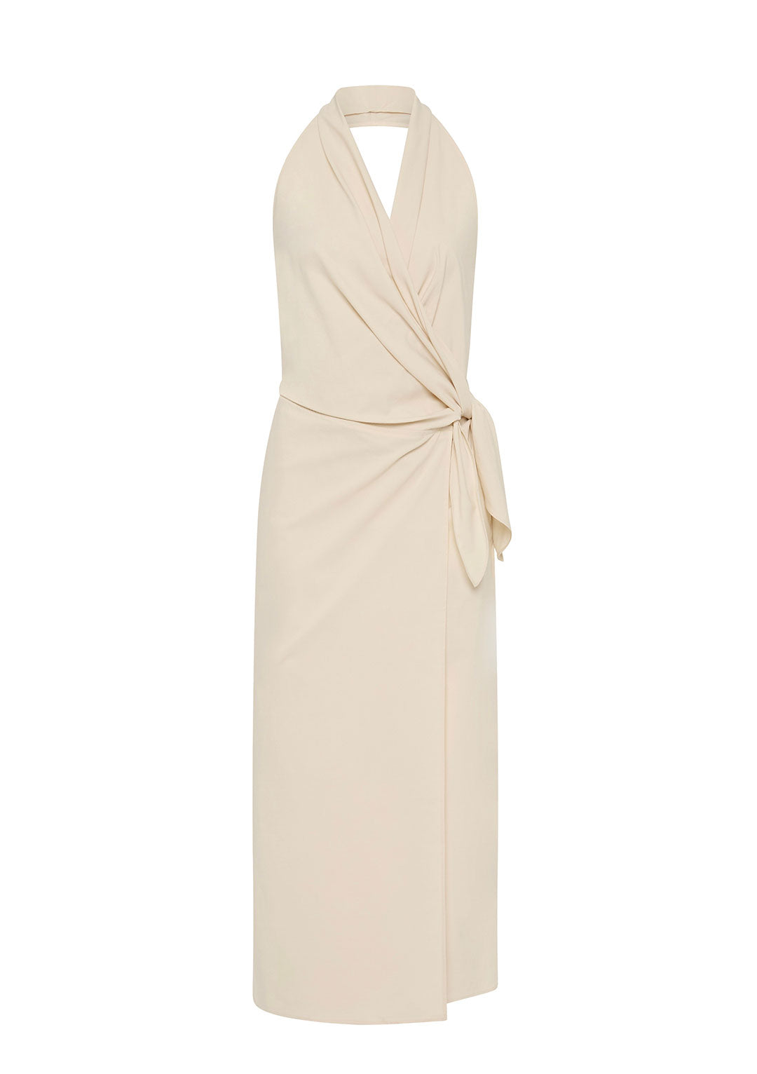 ST AGNI HALTER WRAP BACKLESS DRESS PORCELAIN