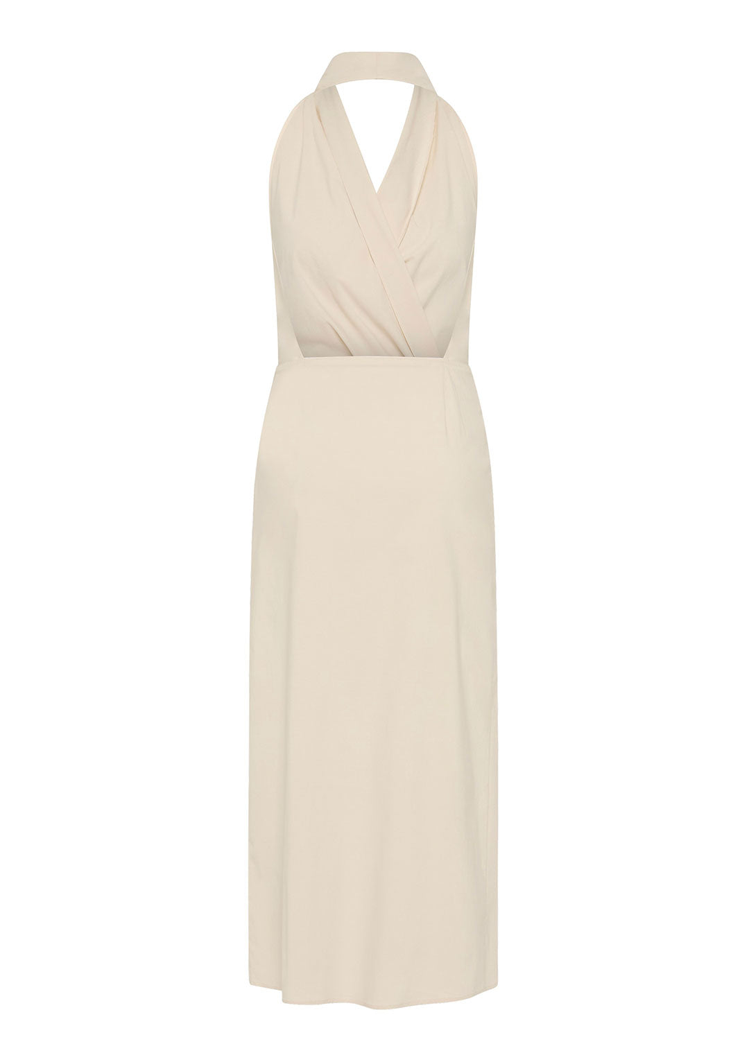 ST AGNI HALTER WRAP BACKLESS DRESS PORCELAIN