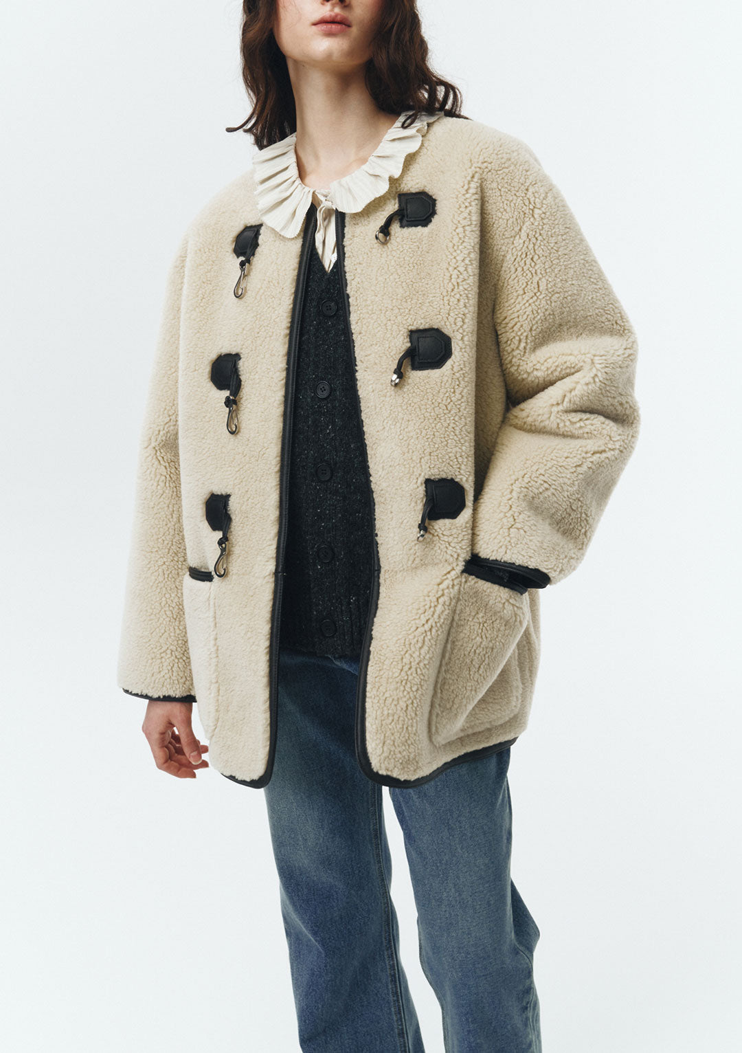 DUNST Collarless Buckled Shearling Jacket (PRE-ORDER)