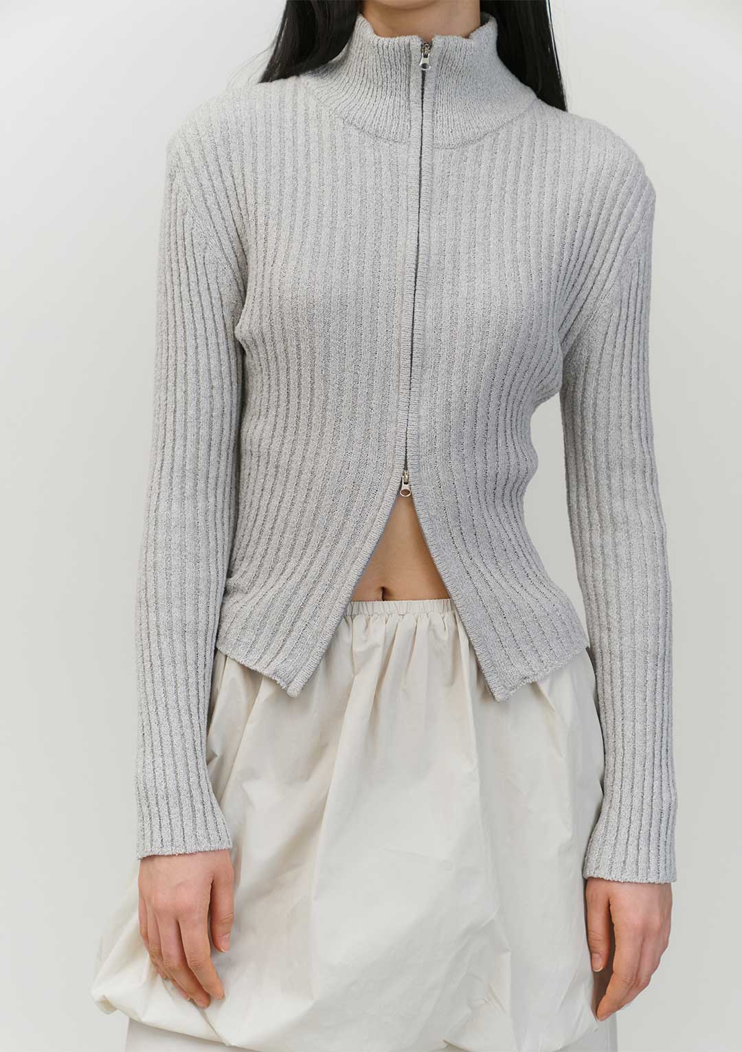 AMOMENTO HALF NECK ZIP-UP CARDIGAN