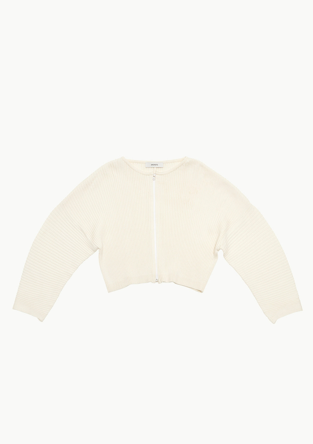 AMOMENTO RIBBED CROP ZIP-UP CARDIGAN