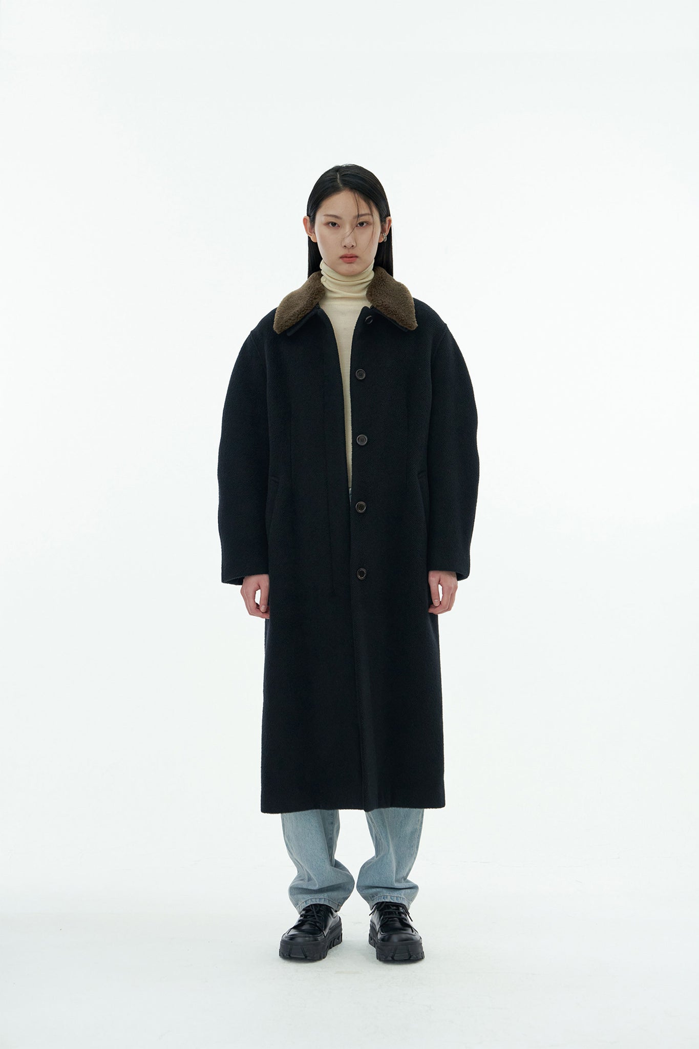 AMOMENTO Detachable Collar Round Sleeve Coat | Coat | OEUVR – OEUVR