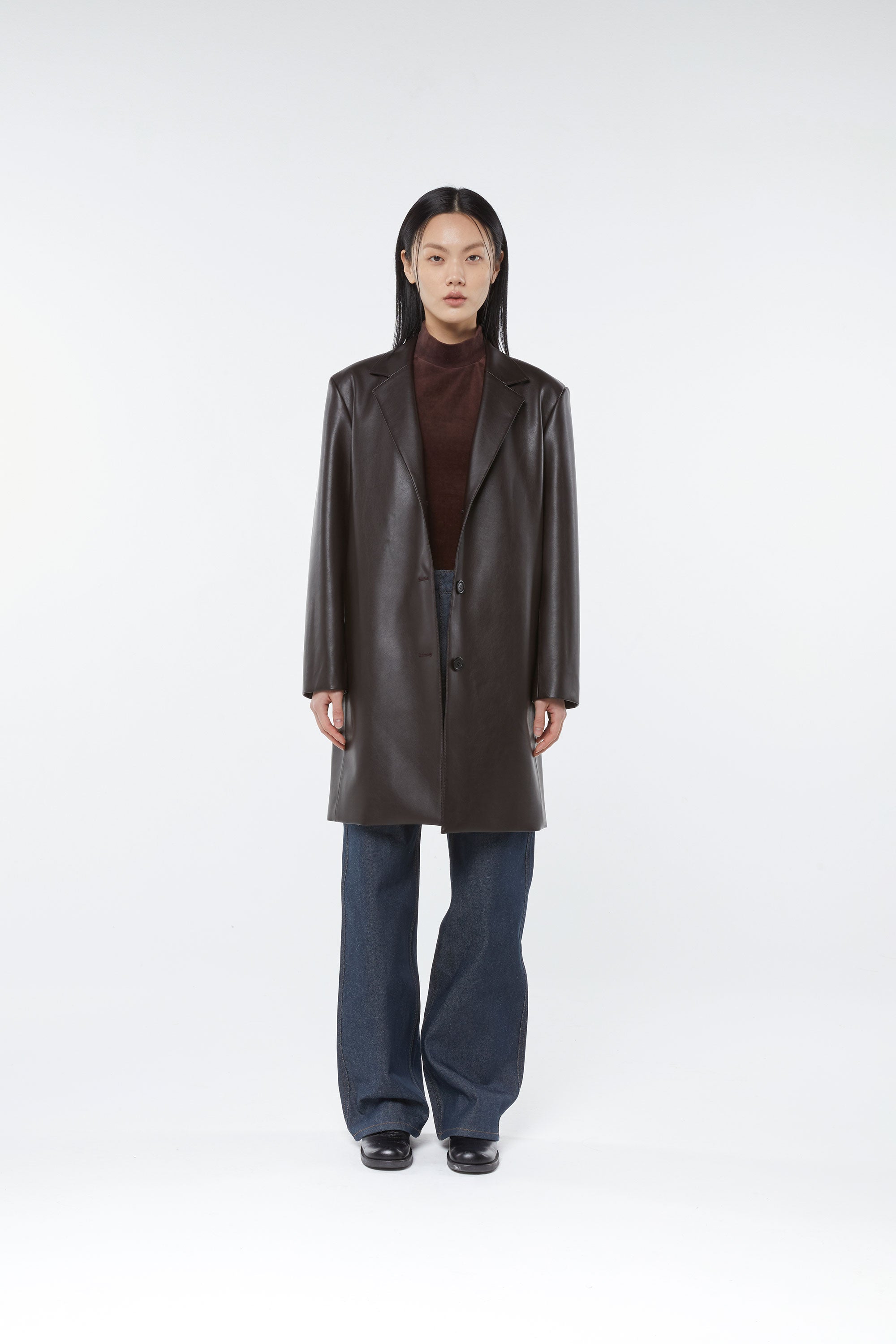AMOMENTO VEGAN LEATHER LONG JACKET