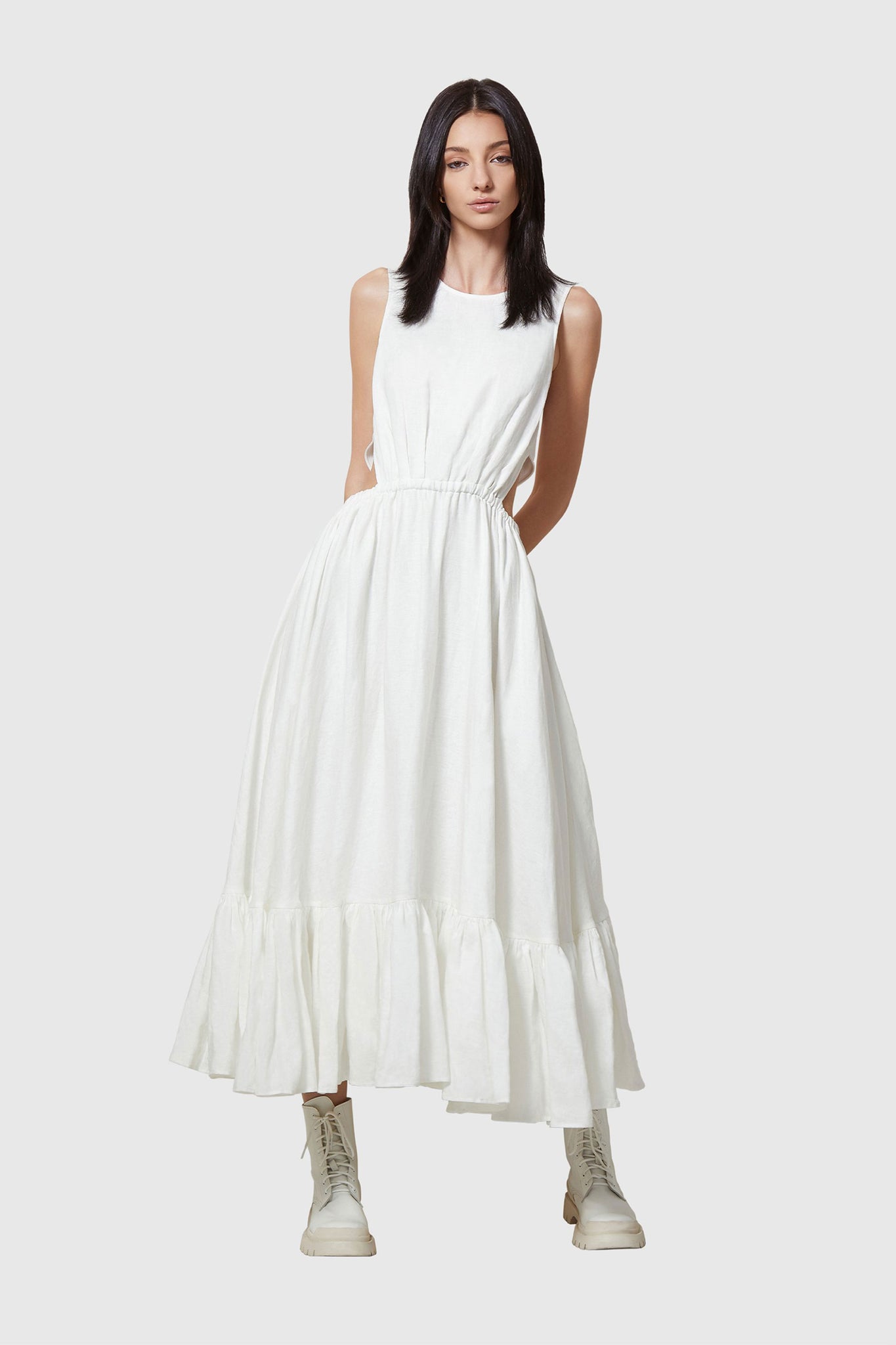 LEO LIN LUMINOUS LINEN CUT OUT DRESS