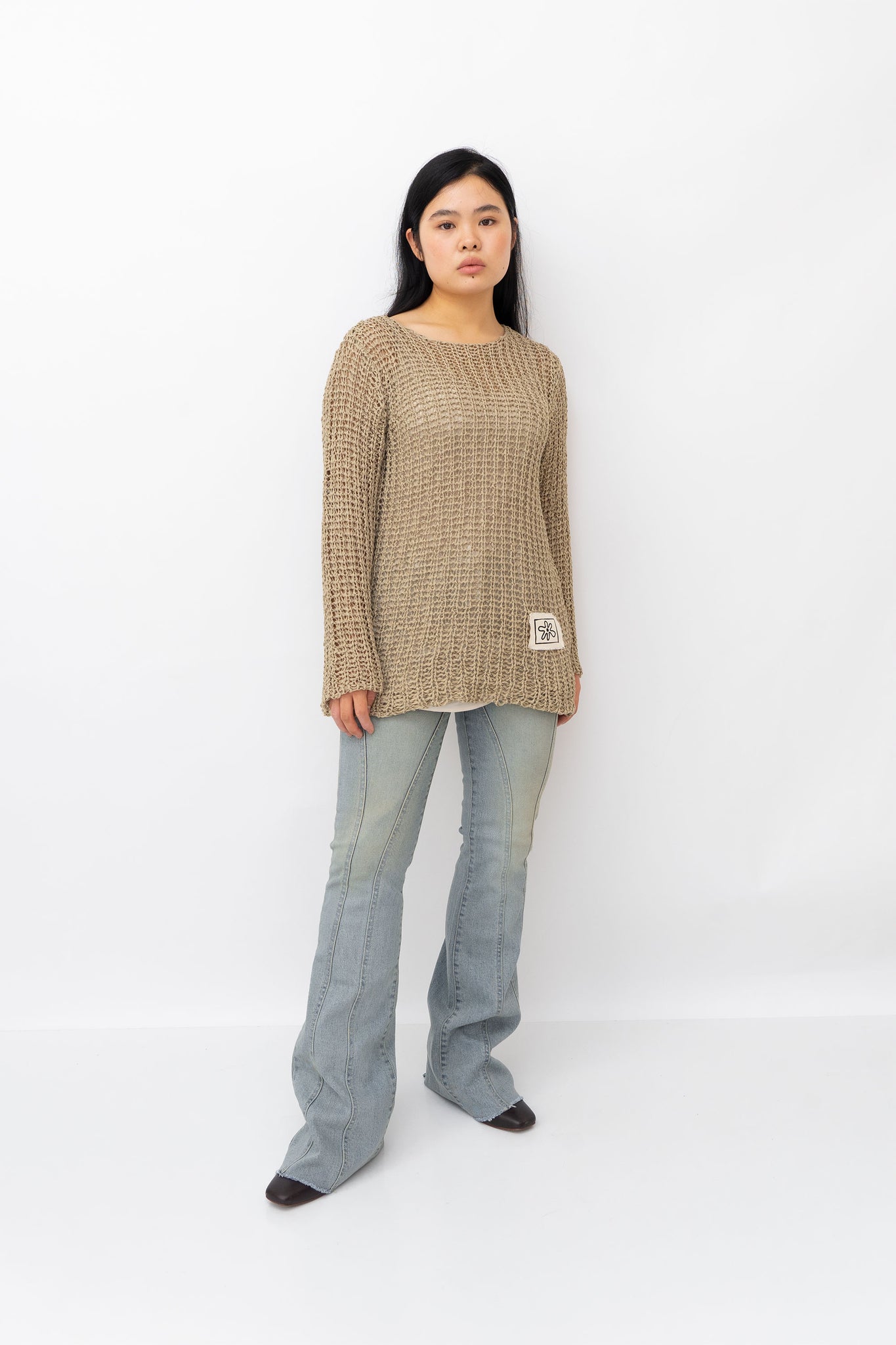 OPEN YY FLOWER PATCH KNIT PULLOVER