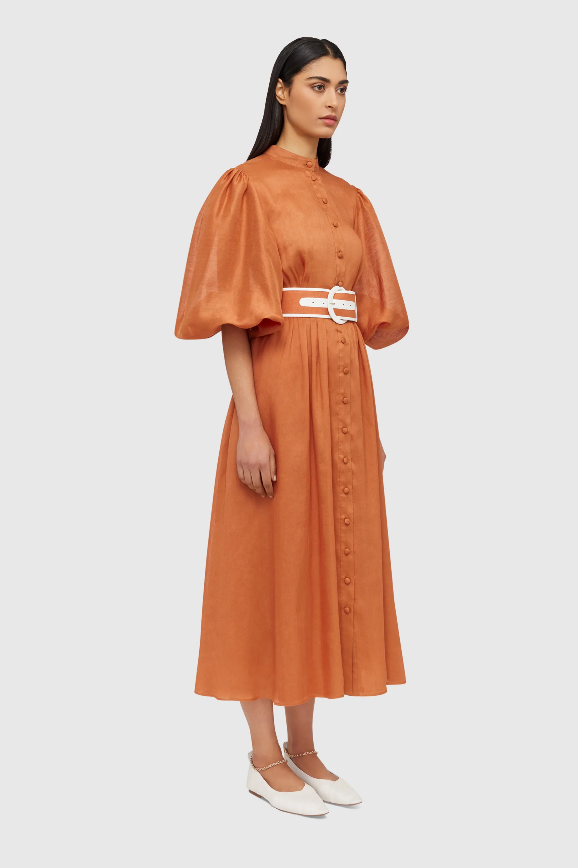 LEO LIN SUFFOLK MIDI DRESS IN CINNAMON