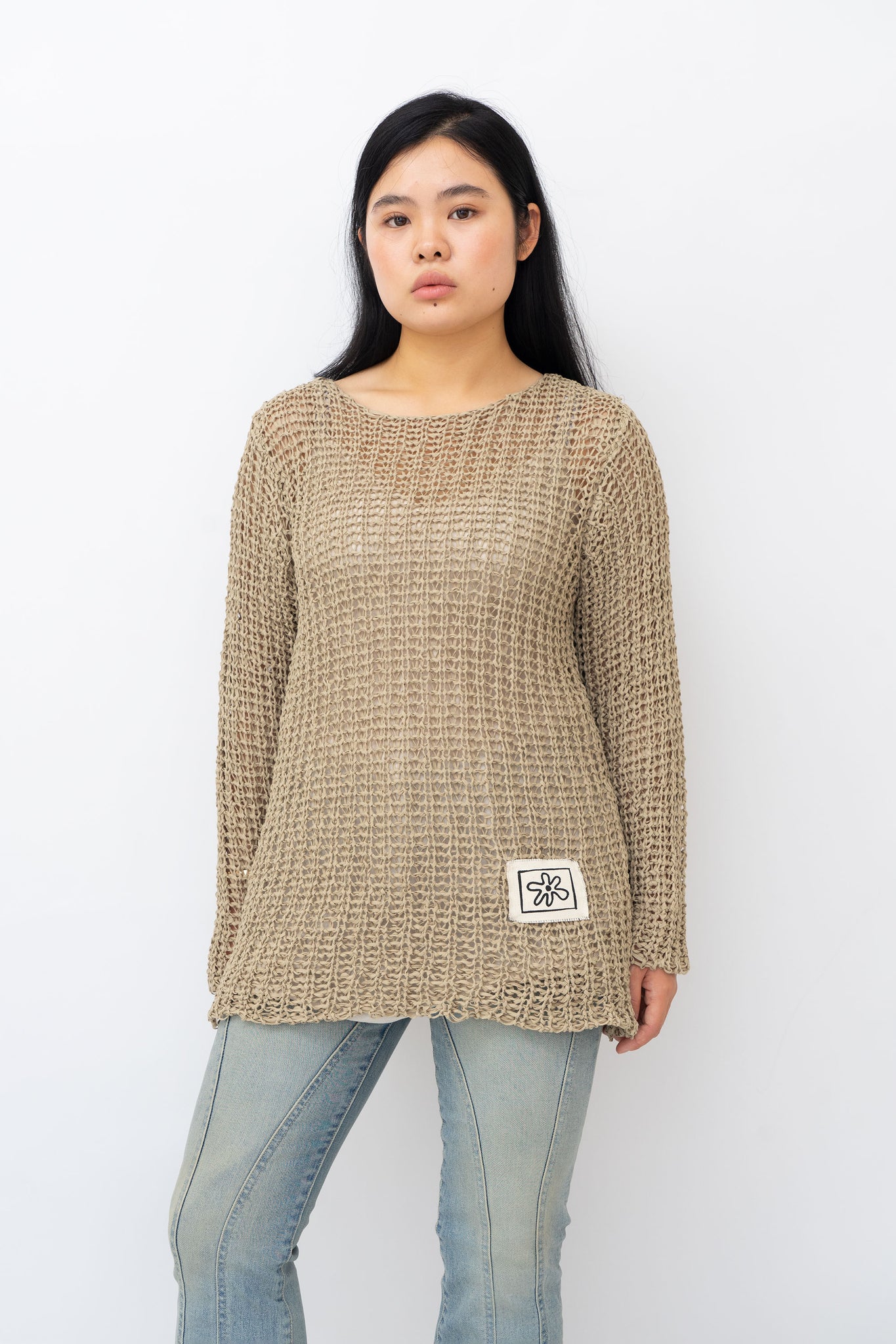 OPEN YY FLOWER PATCH KNIT PULLOVER