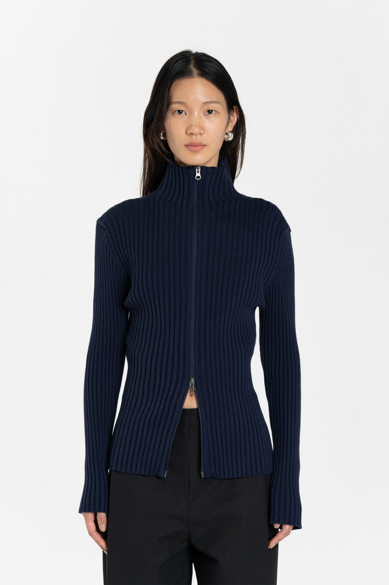AMOMENTO Ribbed High-Neck Cardigan | Knitwear | OEUVR – OEUVR