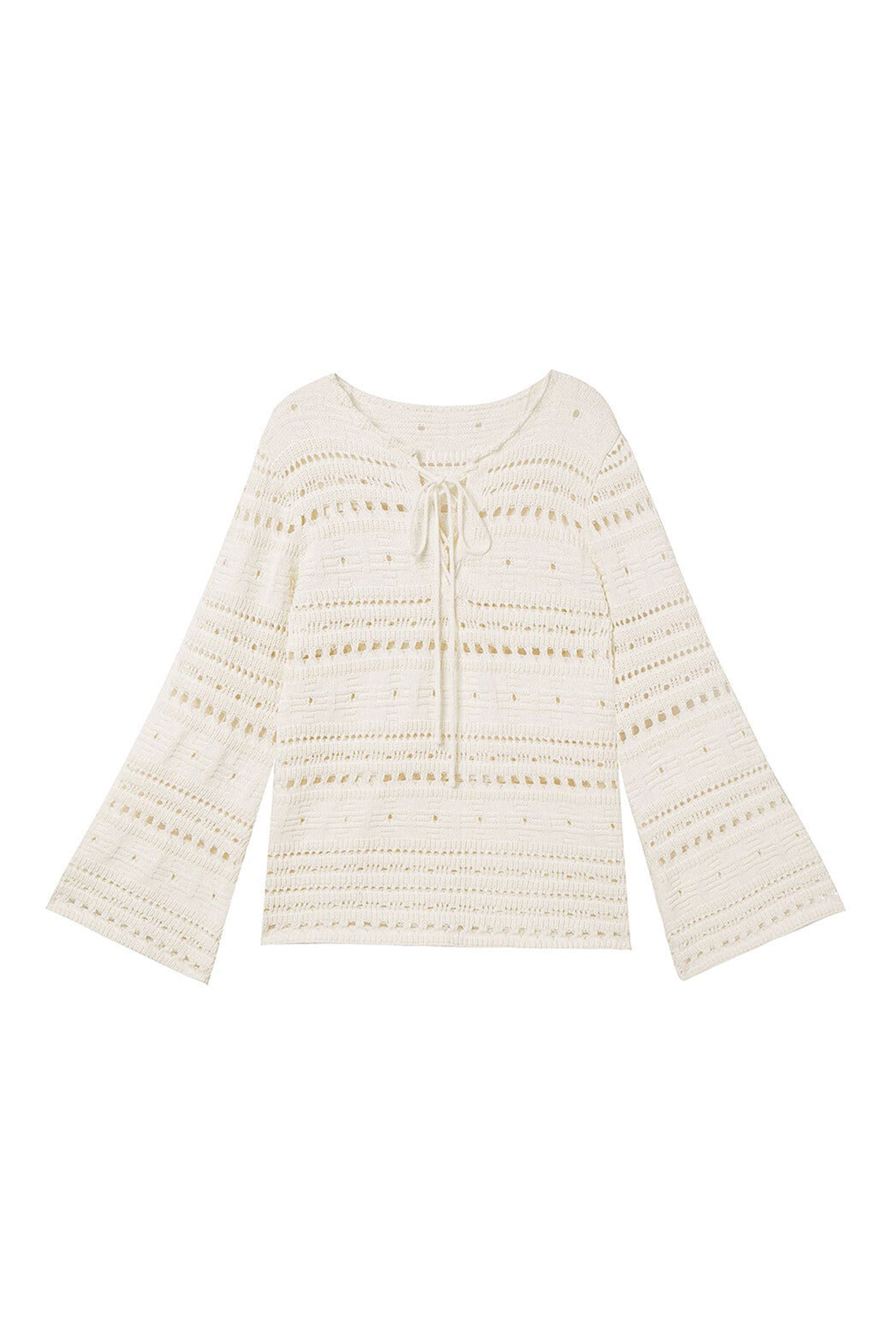 OPEN YY WIDE SLEEVE POINTELLE SWEATER